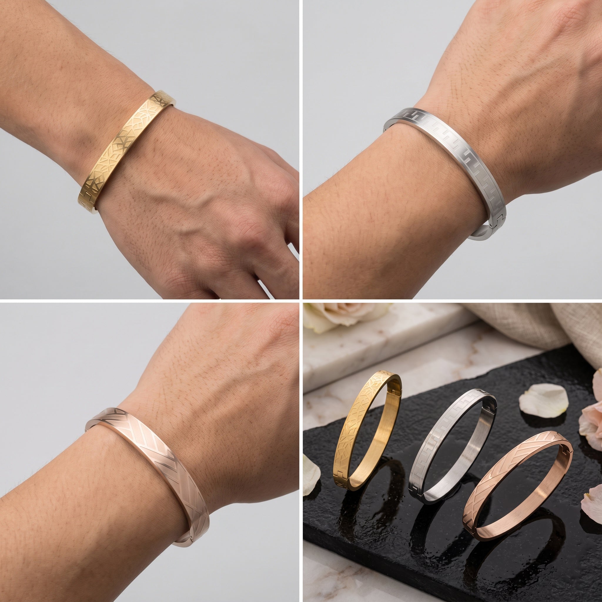 Vertex Elite Combo – Premium Men's Bracelet Combo Set in Gold, Silver & Rose Gold