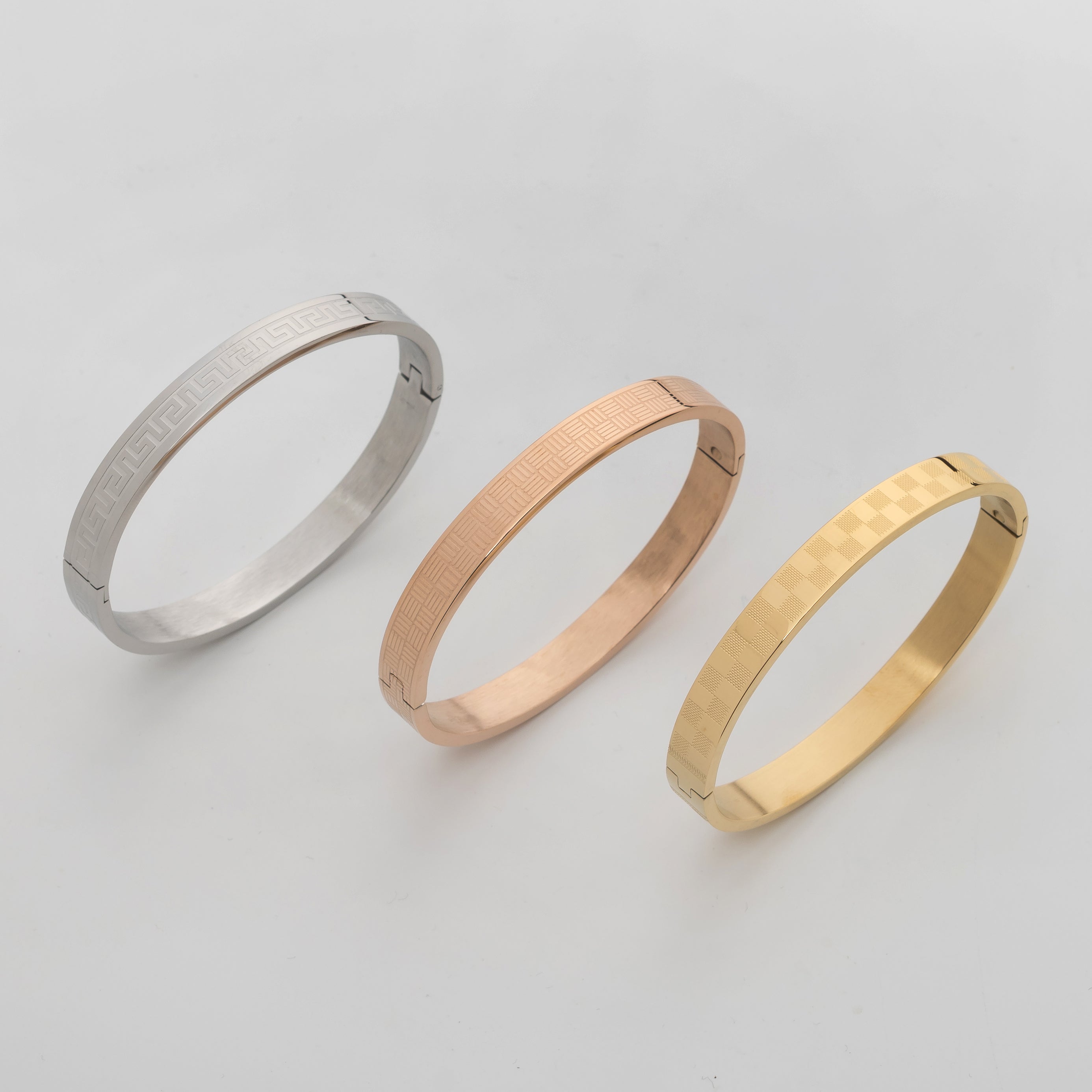Regal Trinity Combo – Premium Men's Stainless Steel Bracelet Combo Set in Gold, Silver & Rose Gold