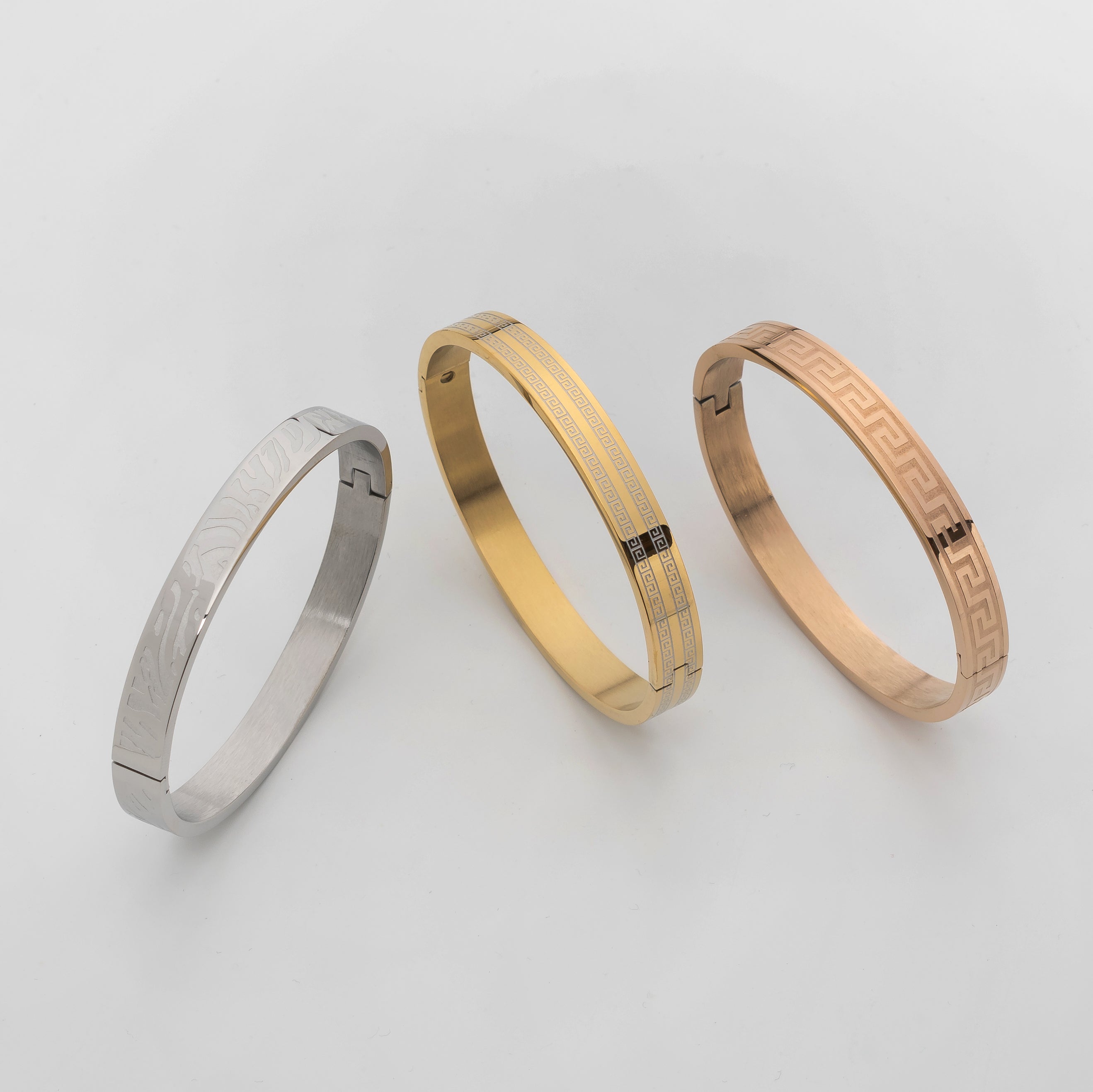 Aurex Cuff Combo – Premium Men's Stainless Steel Engraved Open Cuff Bracelet Set (3-Piece)