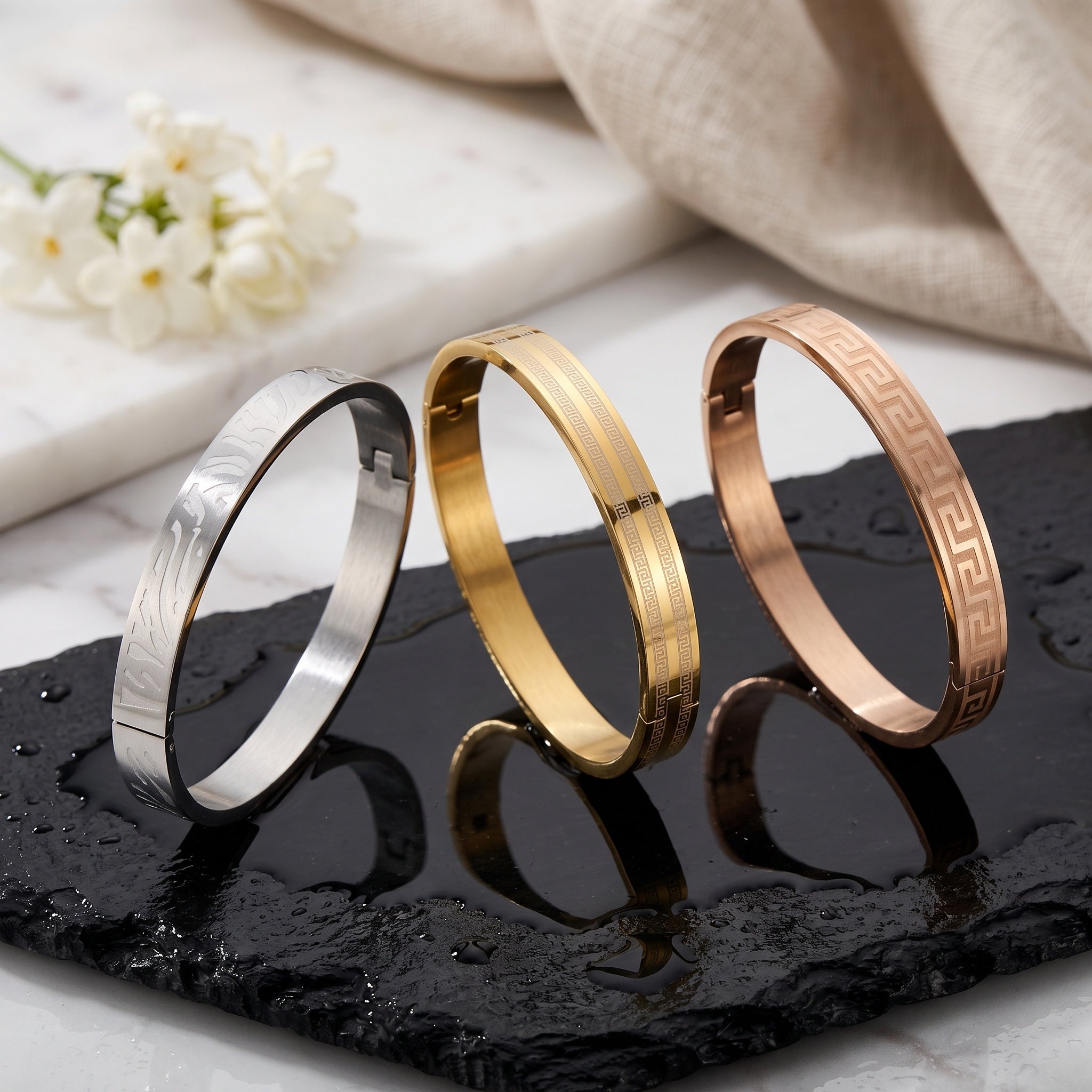 Aurex Cuff Combo – Premium Men's Stainless Steel Engraved Open Cuff Bracelet Set (3-Piece)