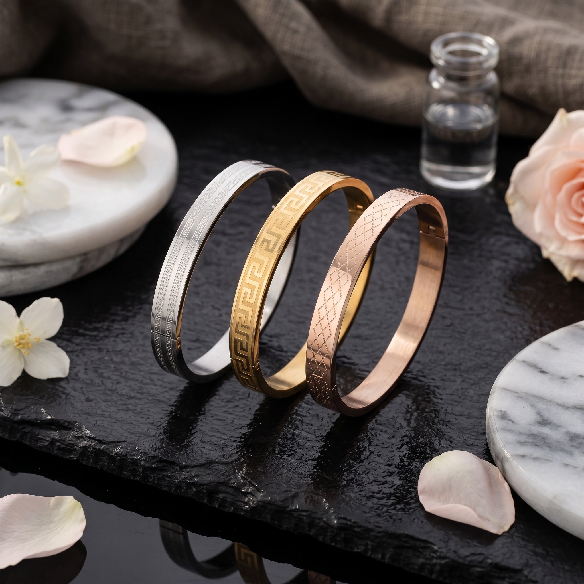 Virello Cuff Combo – Premium Men's Stainless Steel Engraved Open Cuff Bracelet Set (3-Piece)