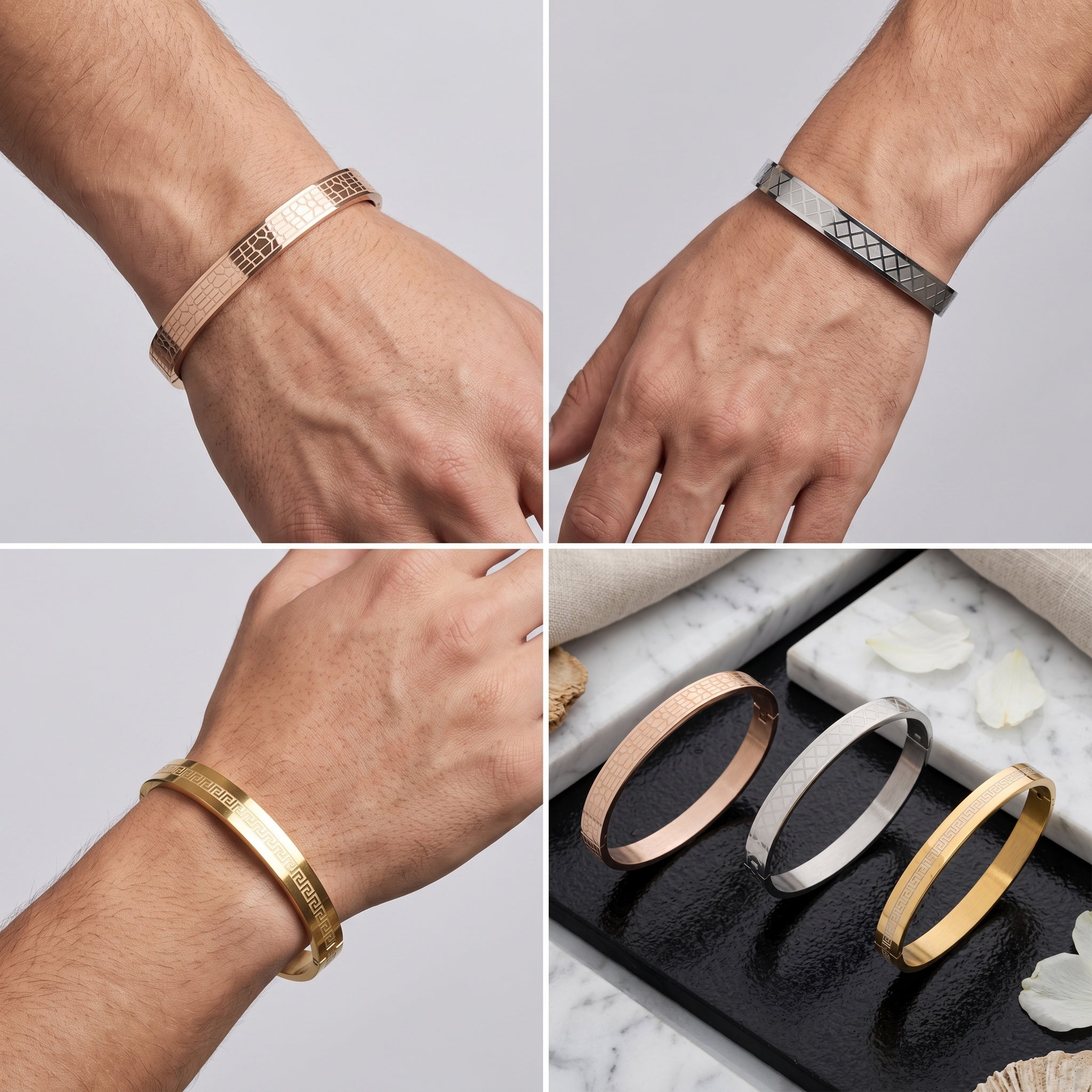 Monarch Cuff Combo – Premium Men's Stainless Steel Engraved Open Cuff Bracelet Set (3-Piece)