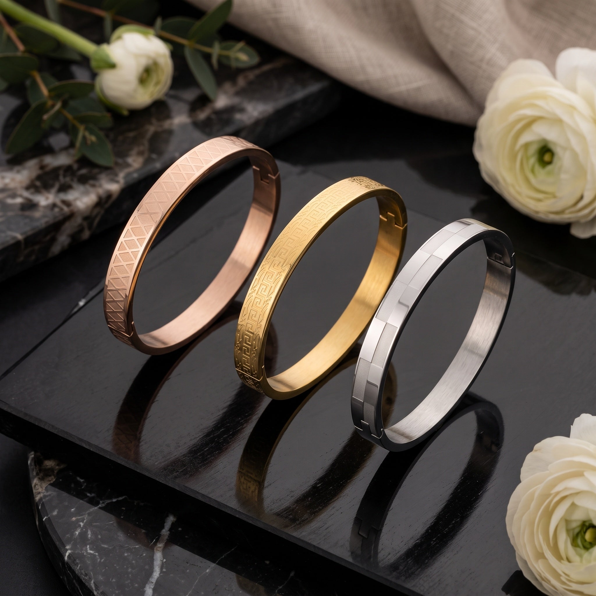 Axiom Cuff Combo – Premium Men's Stainless Steel Open Cuff Bracelet Combo Set (3-Piece)