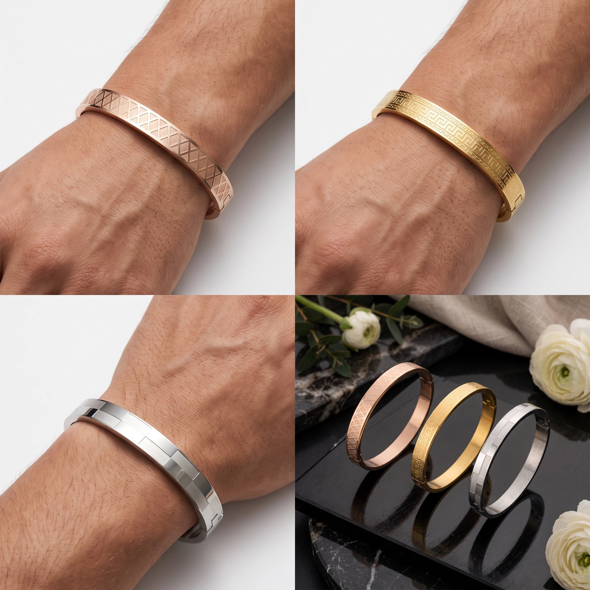 Axiom Cuff Combo – Premium Men's Stainless Steel Open Cuff Bracelet Combo Set (3-Piece)