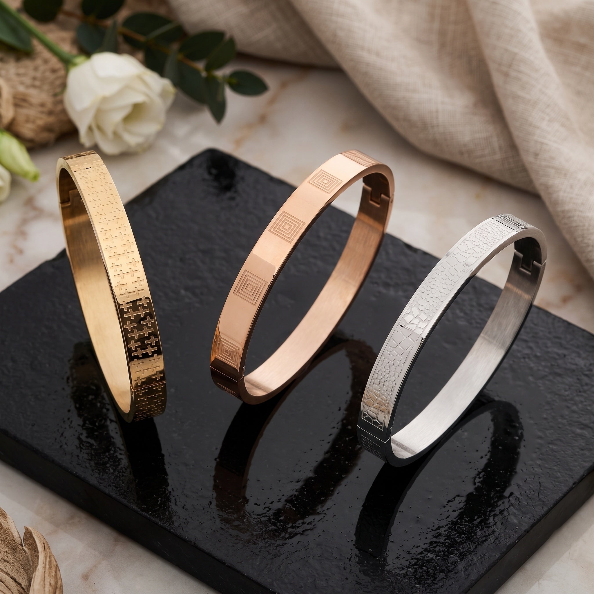 Monarch Grid – Premium Men's Geometric Stainless Steel Cuff Bracelet