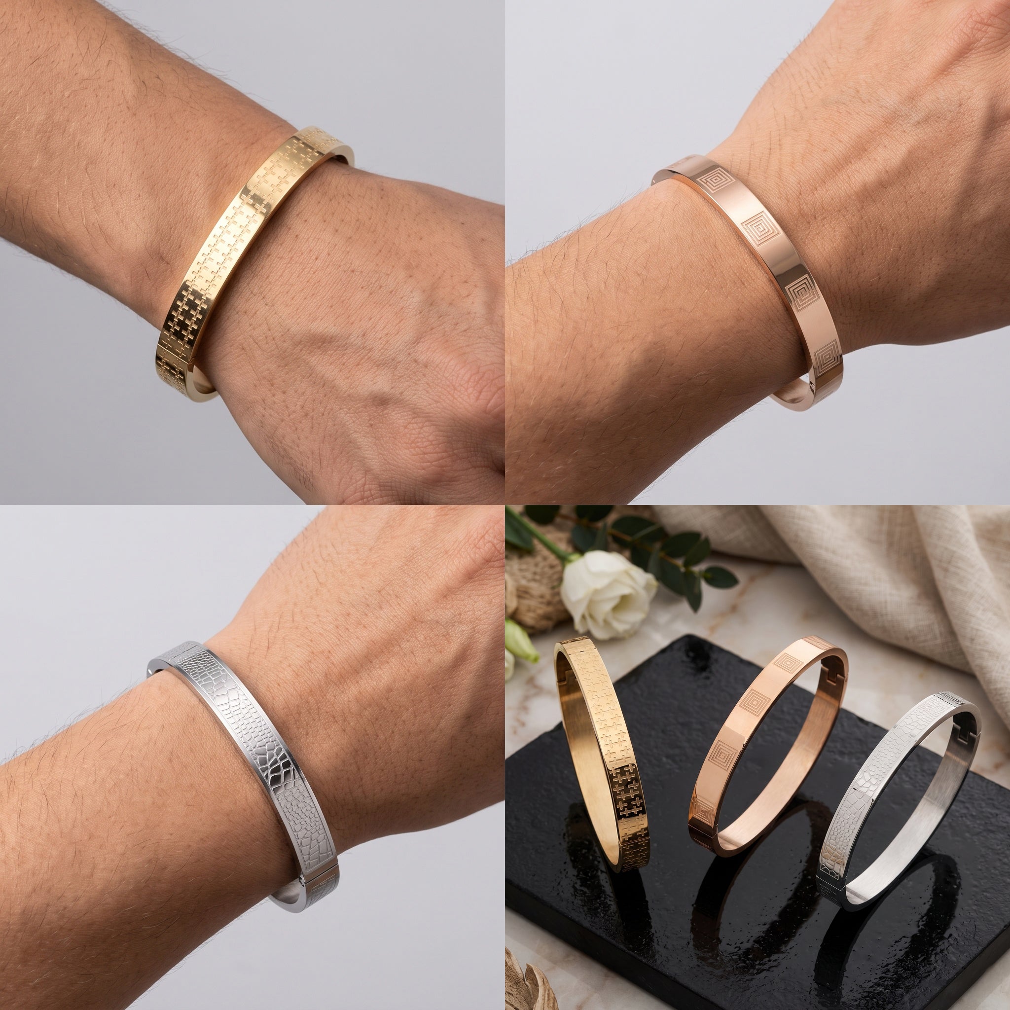 Monarch Grid – Premium Men's Geometric Stainless Steel Cuff Bracelet