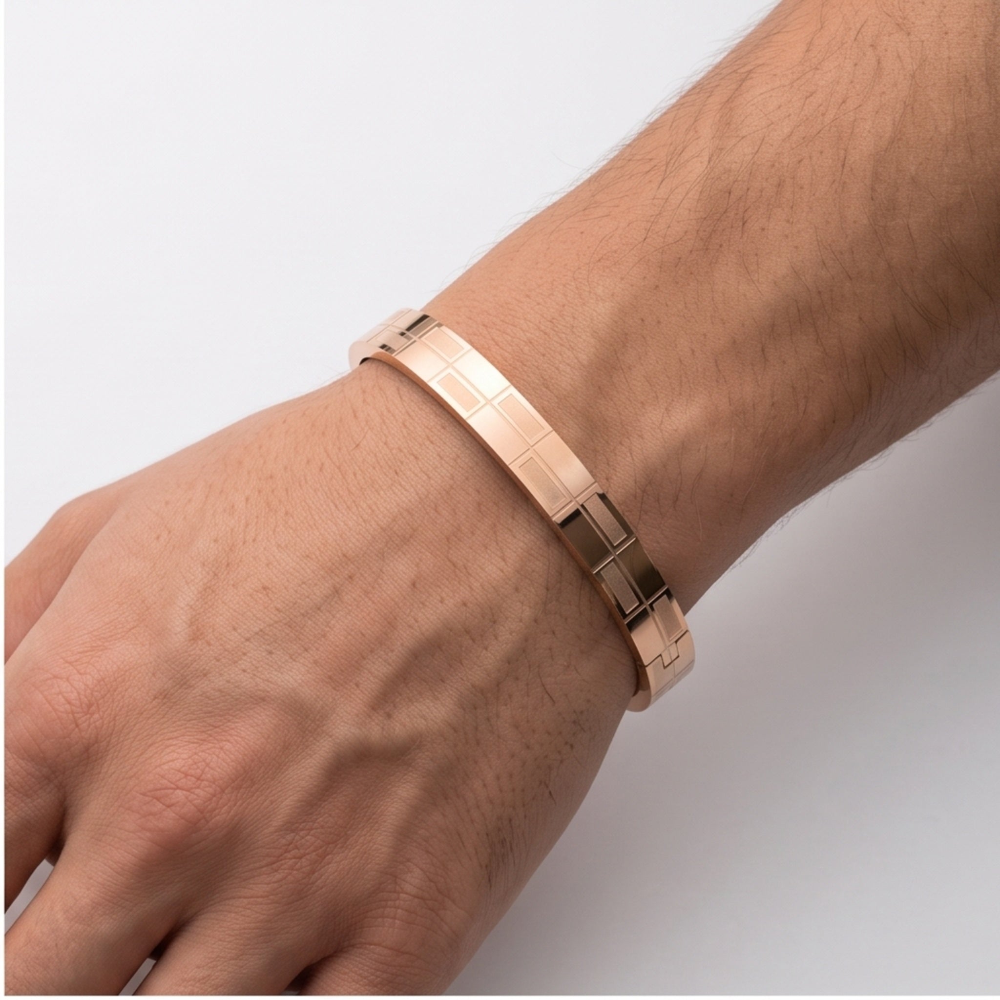 Aurex Grid – Premium Men's Engraved Stainless Steel Cuff Bracelet