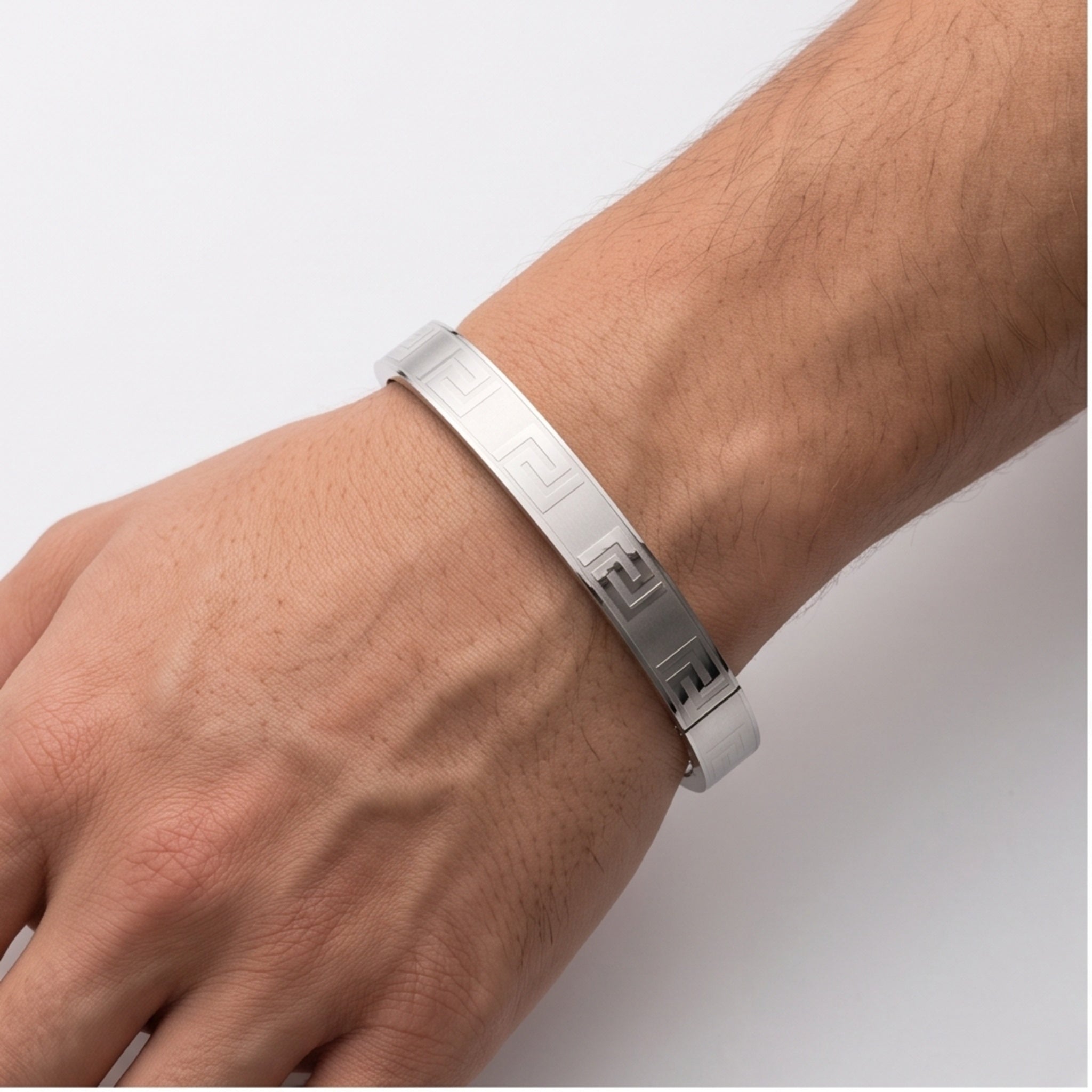 Aurex Grid – Premium Men's Engraved Stainless Steel Cuff Bracelet