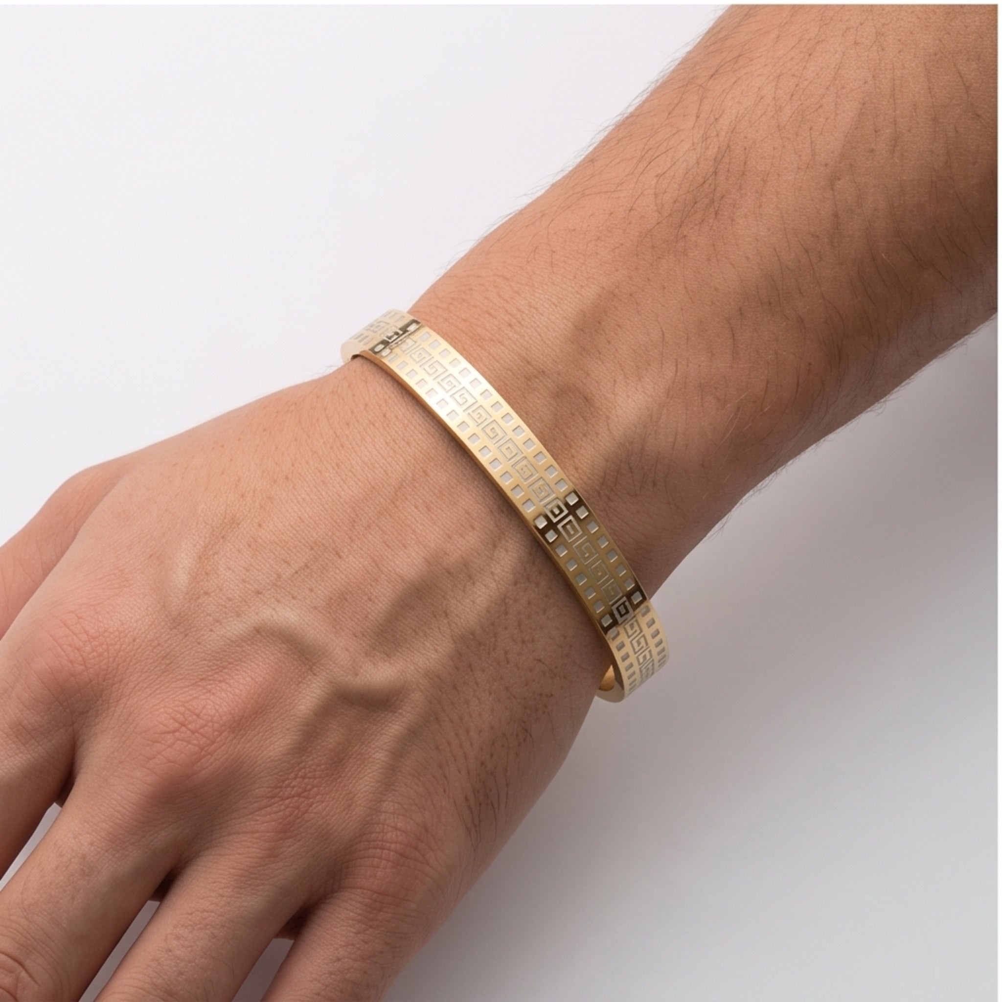 Aurex Grid – Premium Men's Engraved Stainless Steel Cuff Bracelet