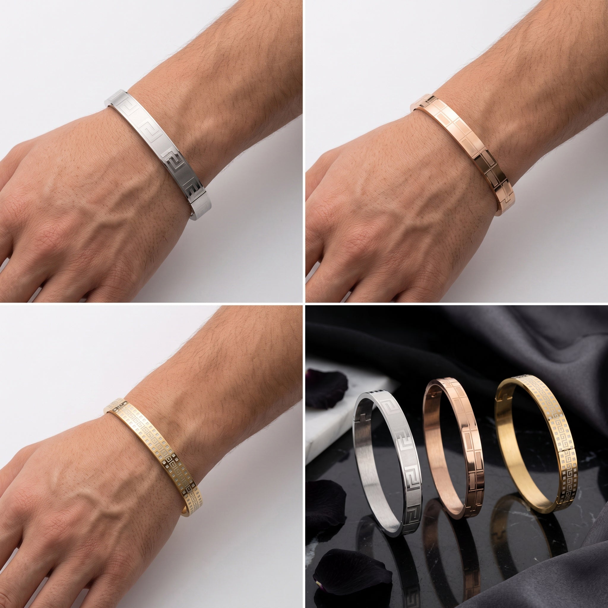 Aurex Grid – Premium Men's Engraved Stainless Steel Cuff Bracelet