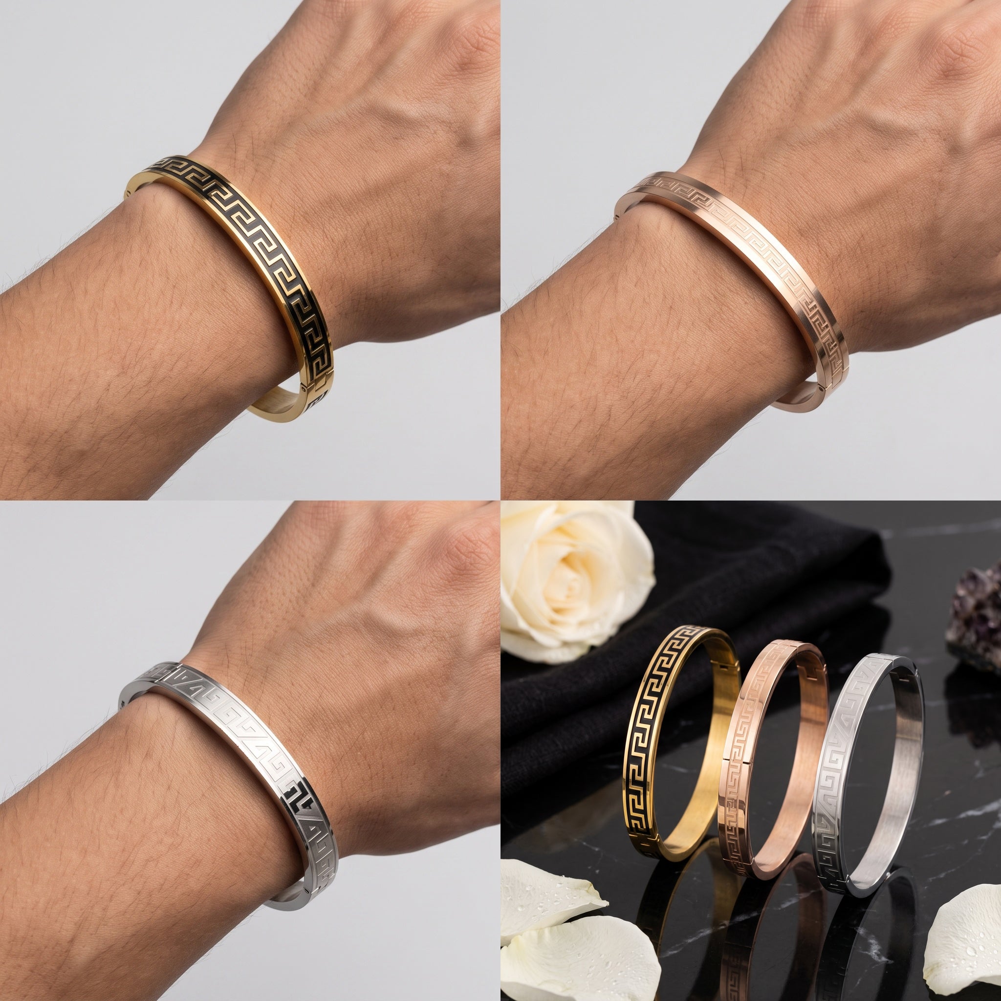 Imperio Meander – Premium Men's Greek Key Stainless Steel Cuff Bracelet