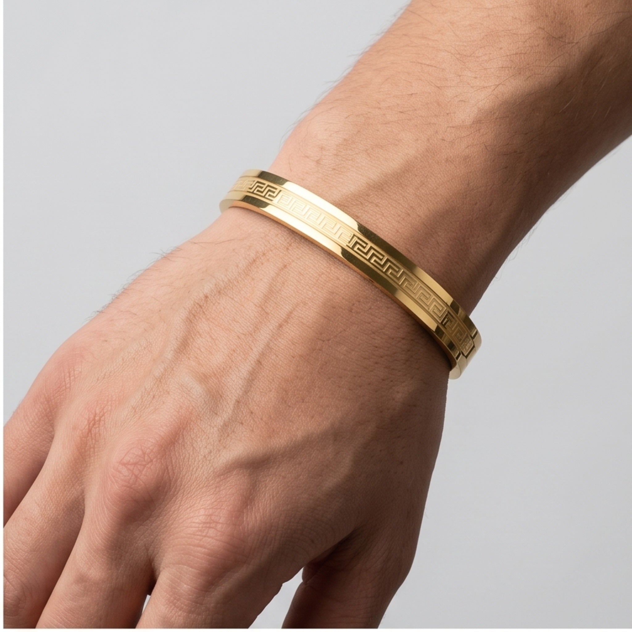Echelon Edge – Premium Men's Greek Key Stainless Steel Cuff Bracelet