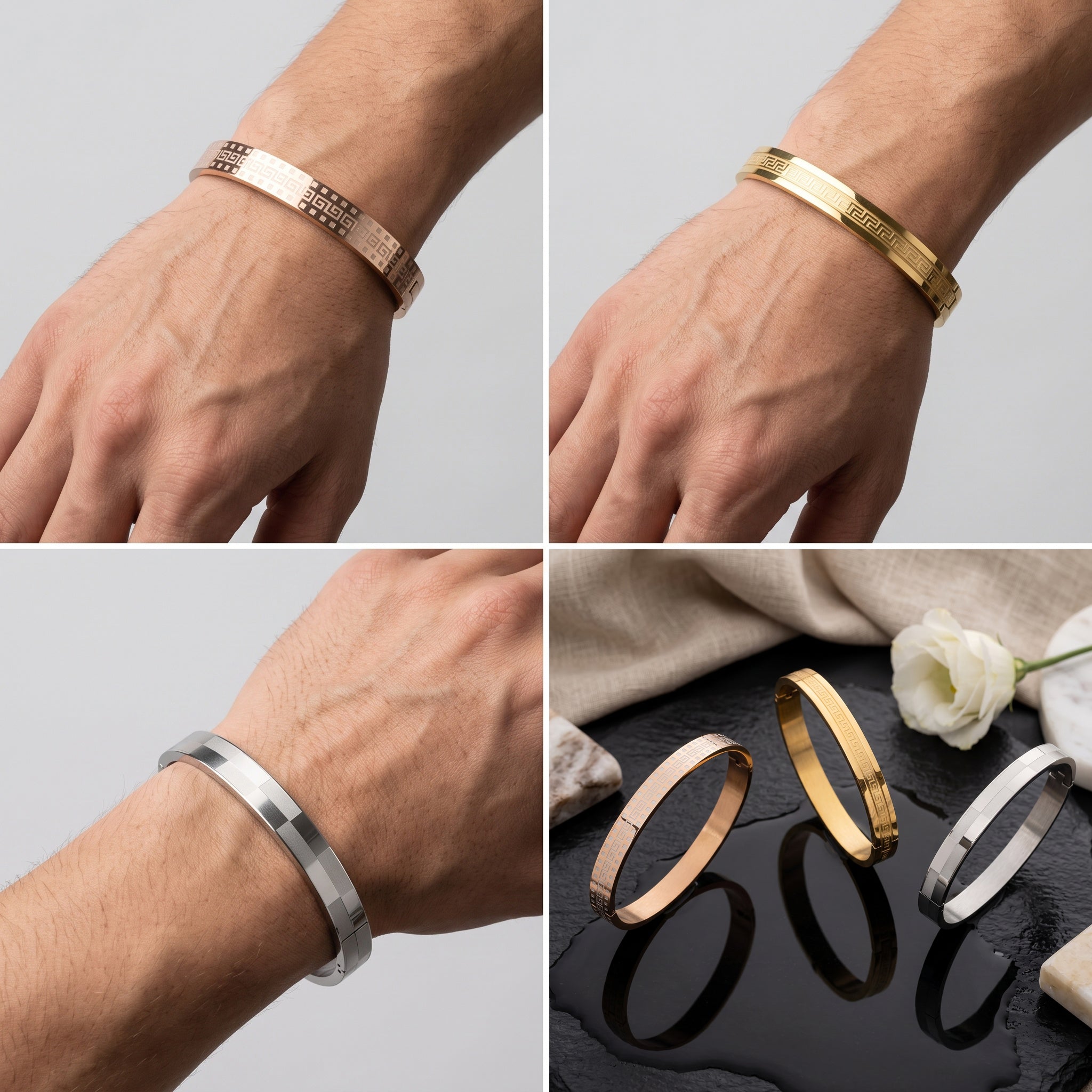 Echelon Edge – Premium Men's Greek Key Stainless Steel Cuff Bracelet