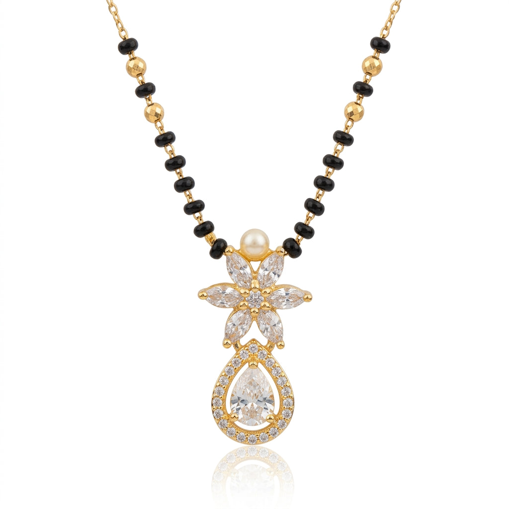 Pearl Blossom – Premium Gold Finish Floral CZ Mangalsutra for Women
