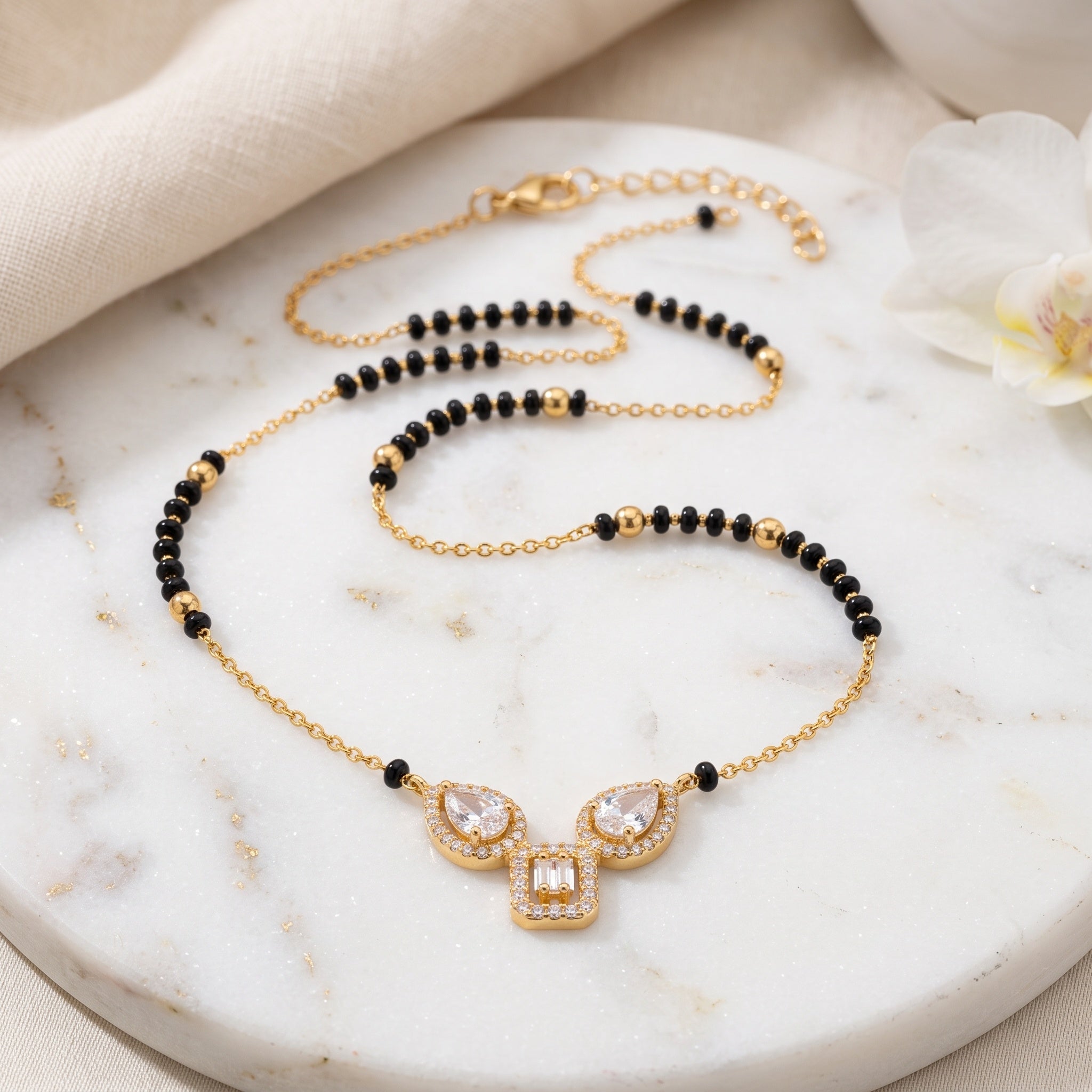 Celeste Duo – Premium Gold Finish Geometric CZ Mangalsutra for Women