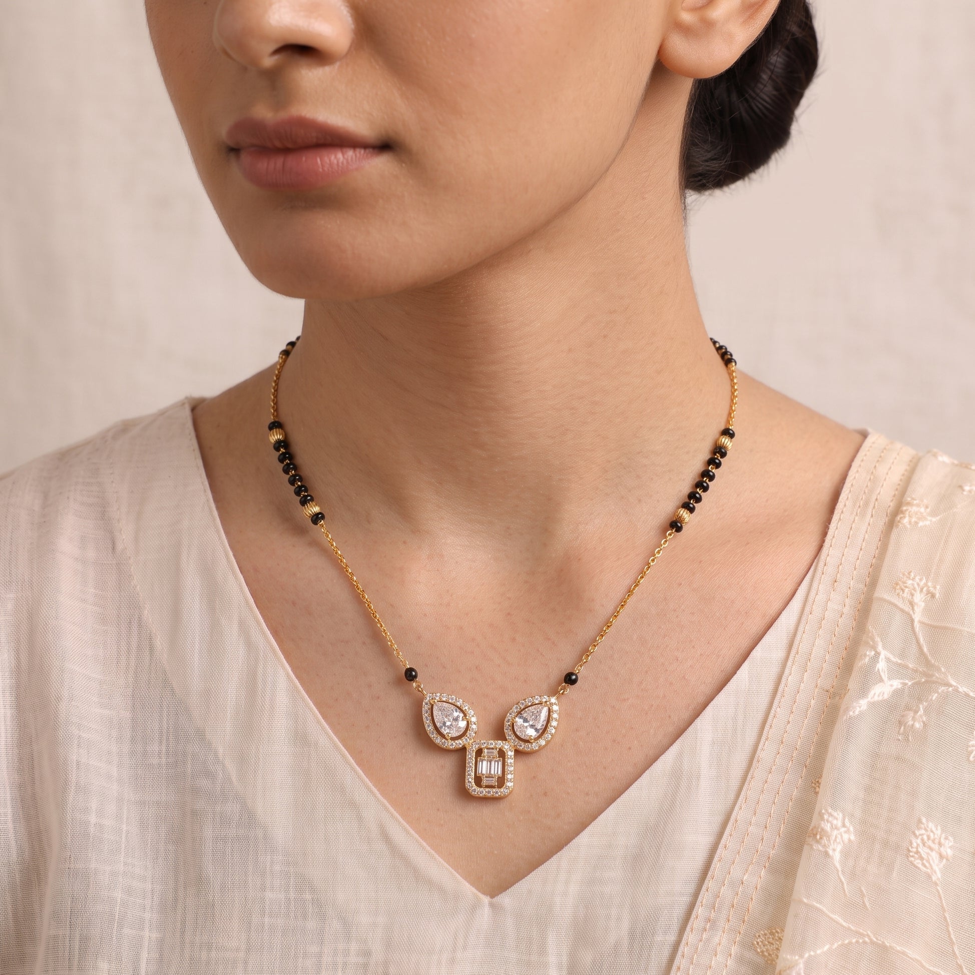 Celeste Duo – Premium Gold Finish Geometric CZ Mangalsutra for Women