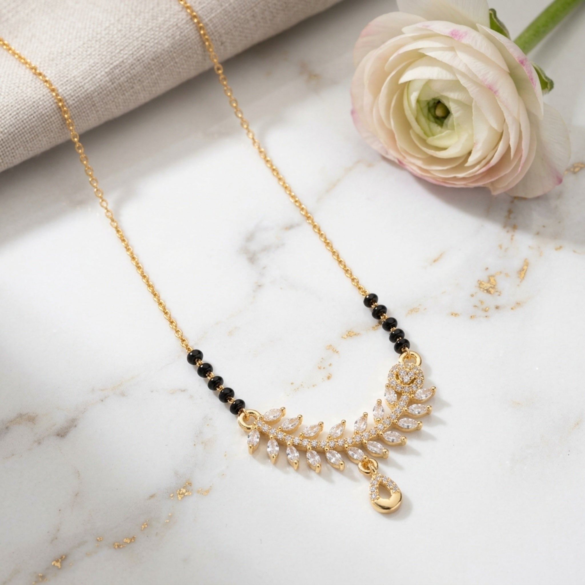 Elysian Vine – Premium Gold Finish Floral Vine CZ Mangalsutra for Women