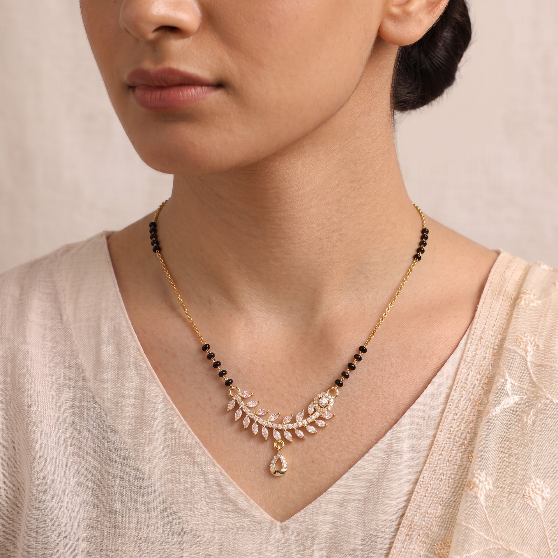 Elysian Vine – Premium Gold Finish Floral Vine CZ Mangalsutra for Women