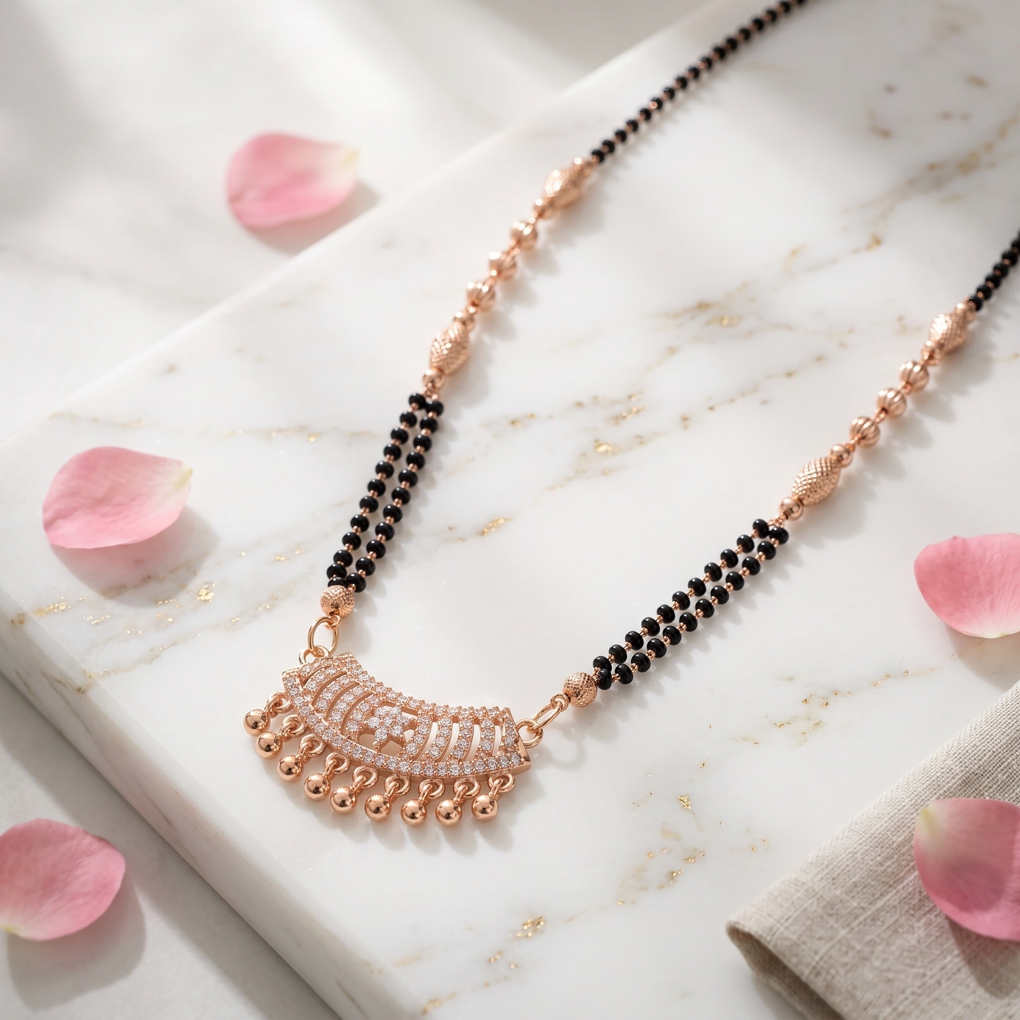 Luna Arc – Premium Rose Gold Designer Mangalsutra for Women