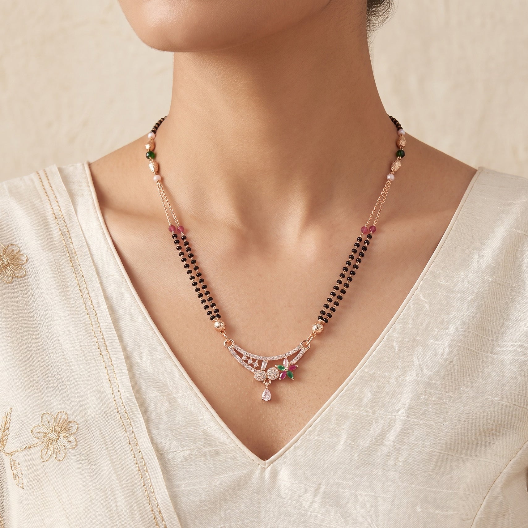 Floral Arc – Premium Rose Gold Designer Mangalsutra for Women