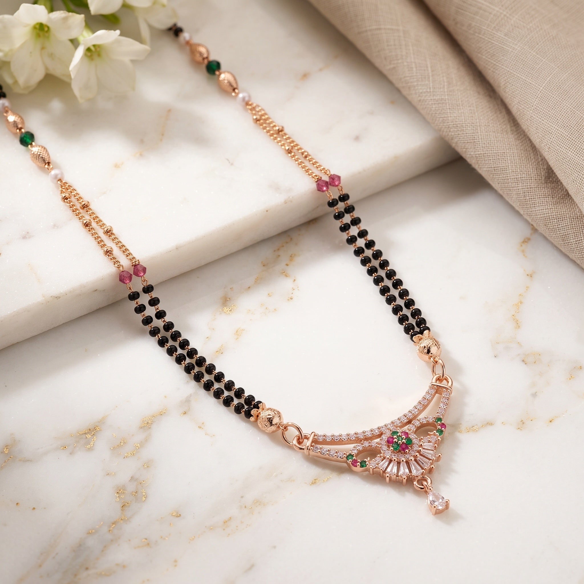 Evara Bloom – Premium Rose Gold Tone Designer Mangalsutra for Women