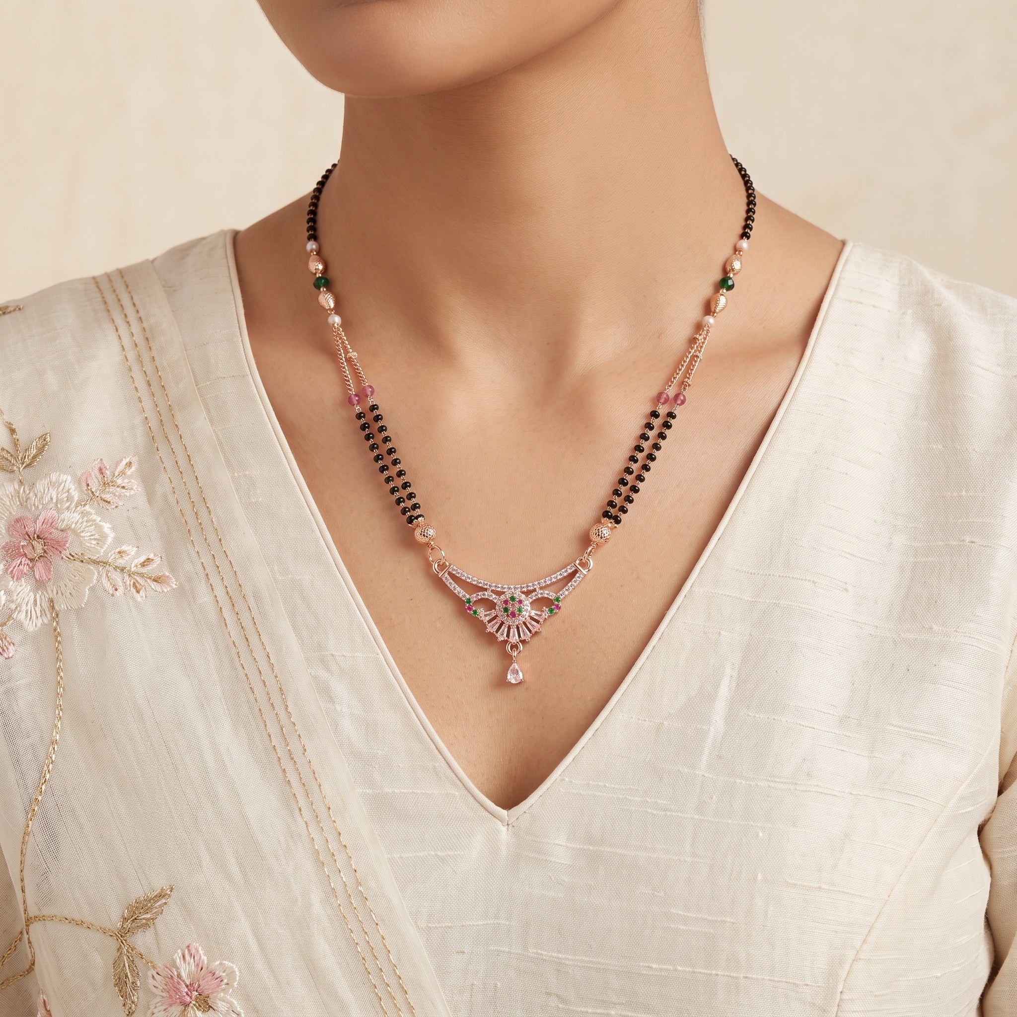 Evara Bloom – Premium Rose Gold Tone Designer Mangalsutra for Women