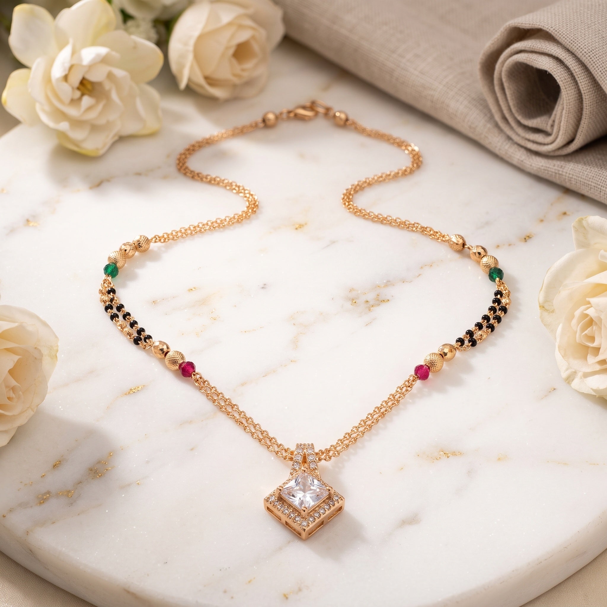 Celeste Grace – Premium Women's Rose Gold Mangalsutra Pendant Necklace