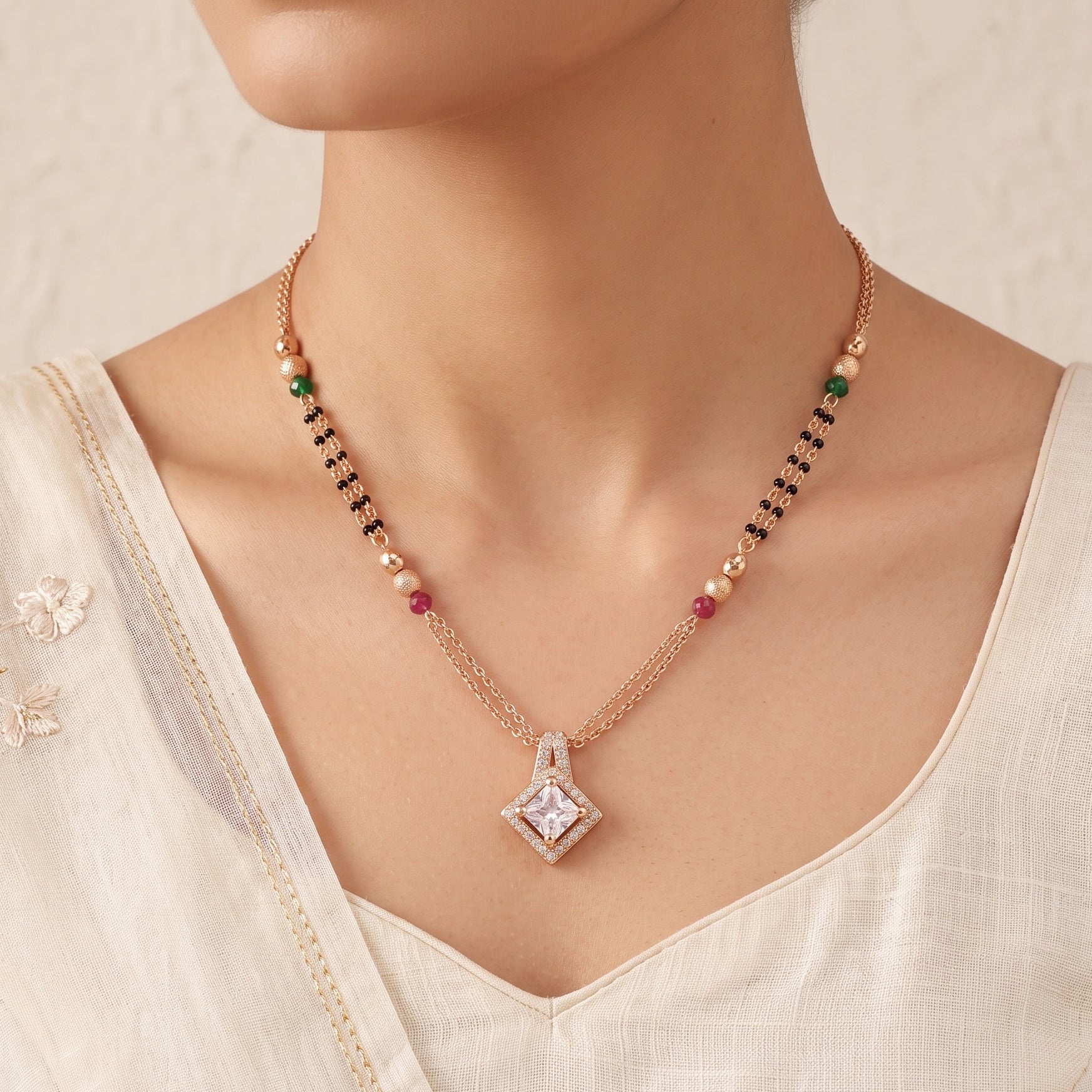 Celeste Grace – Premium Women's Rose Gold Mangalsutra Pendant Necklace