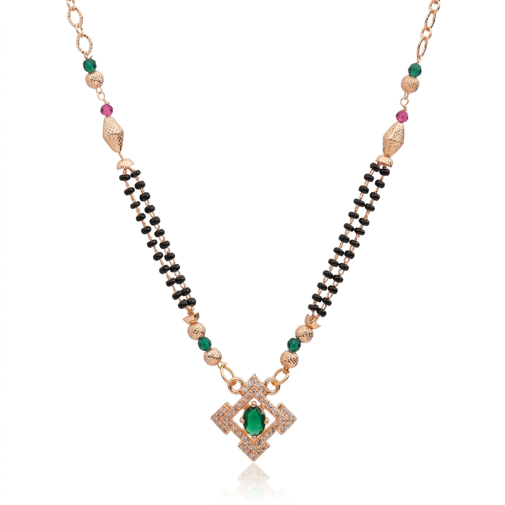Emerald Halo – Premium Women's Mangalsutra in Rose Gold