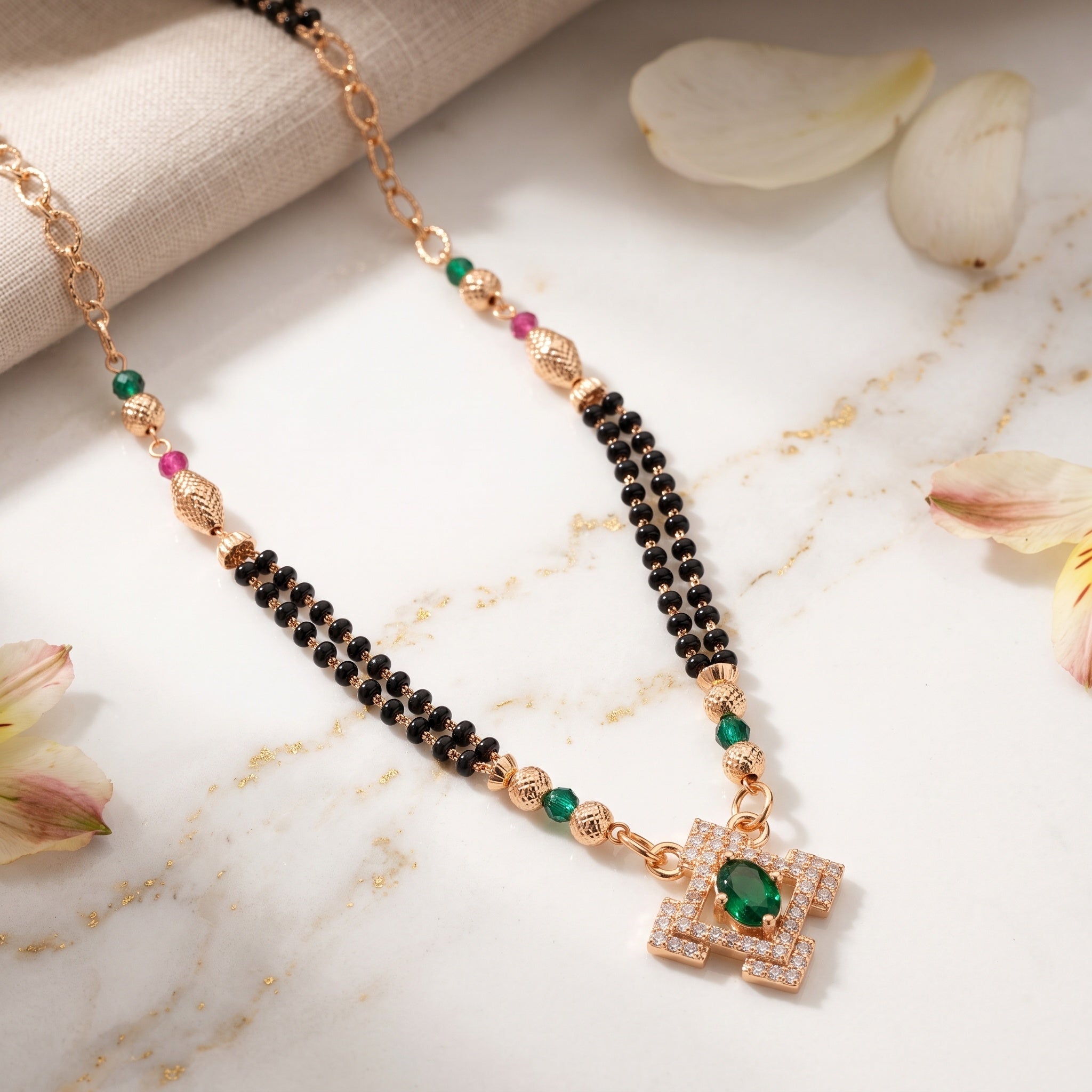 Emerald Halo – Premium Women's Mangalsutra in Rose Gold