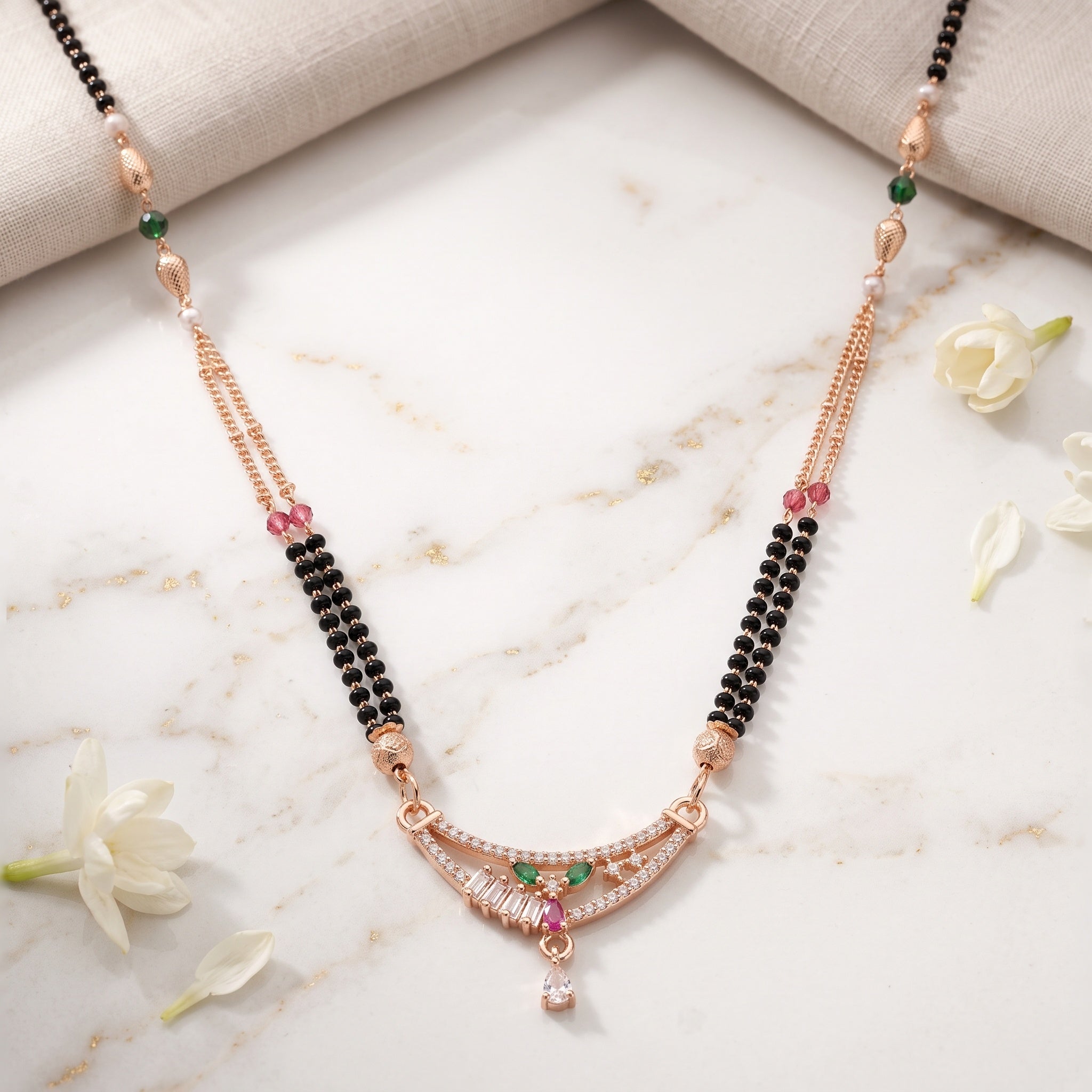 Regal Bloom – Premium Women's Mangalsutra Necklace in Rose Gold
