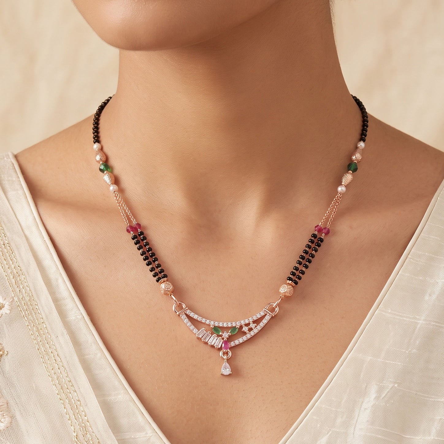 Regal Bloom – Premium Women's Mangalsutra Necklace in Rose Gold