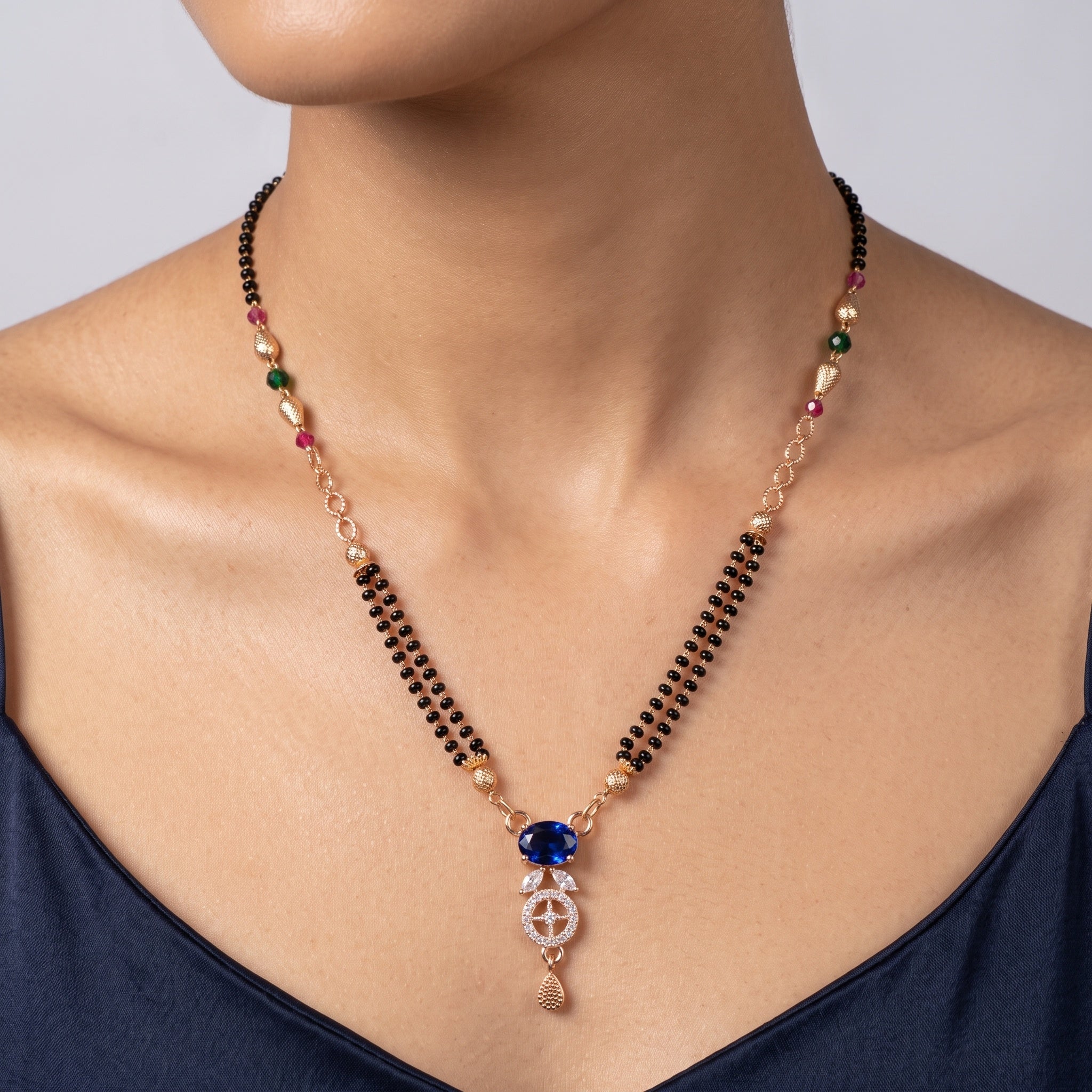 Sapphire Grace – Premium Blue Stone Designer Mangalsutra for Women