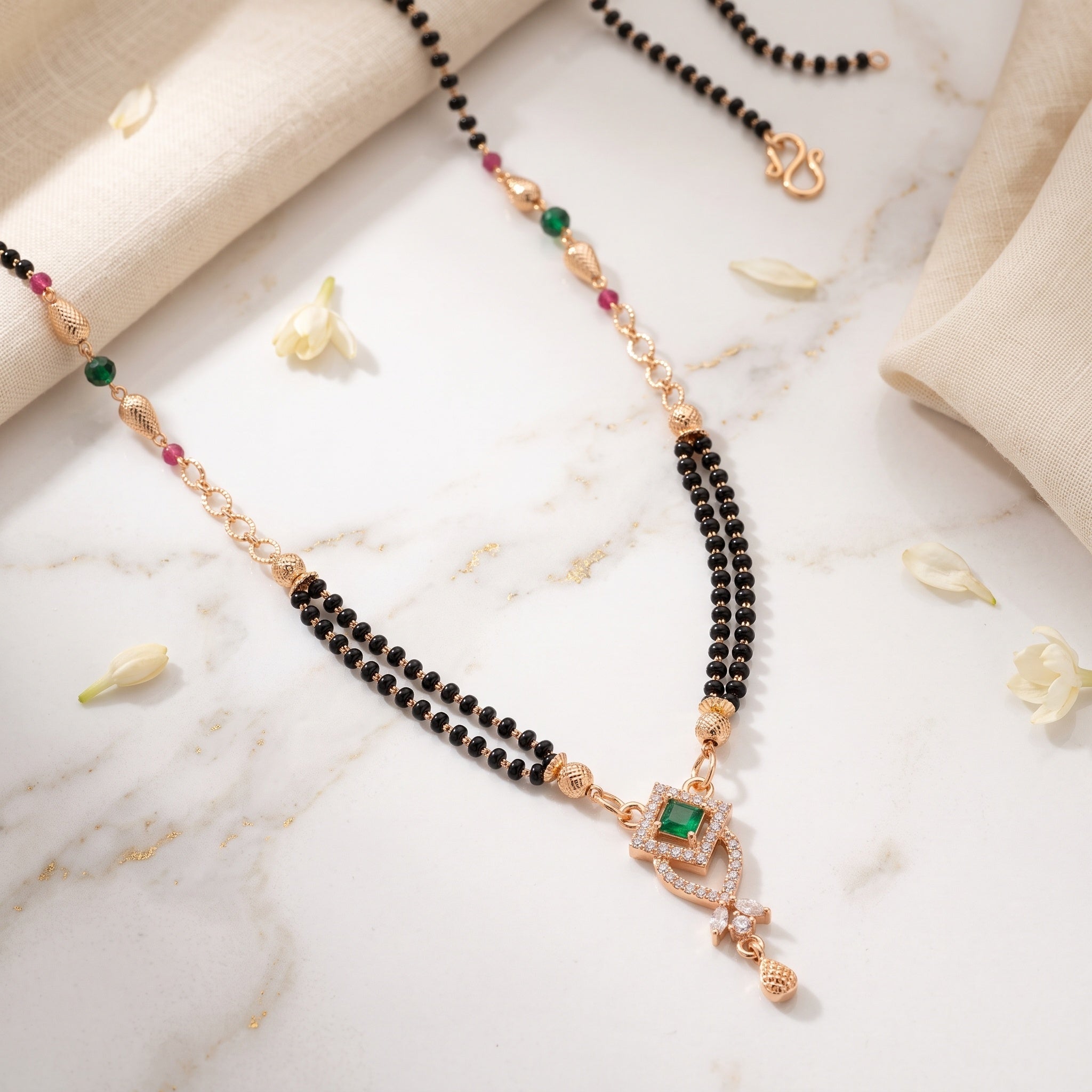 Emerald Grace – Premium Rose Gold Mangalsutra for Women