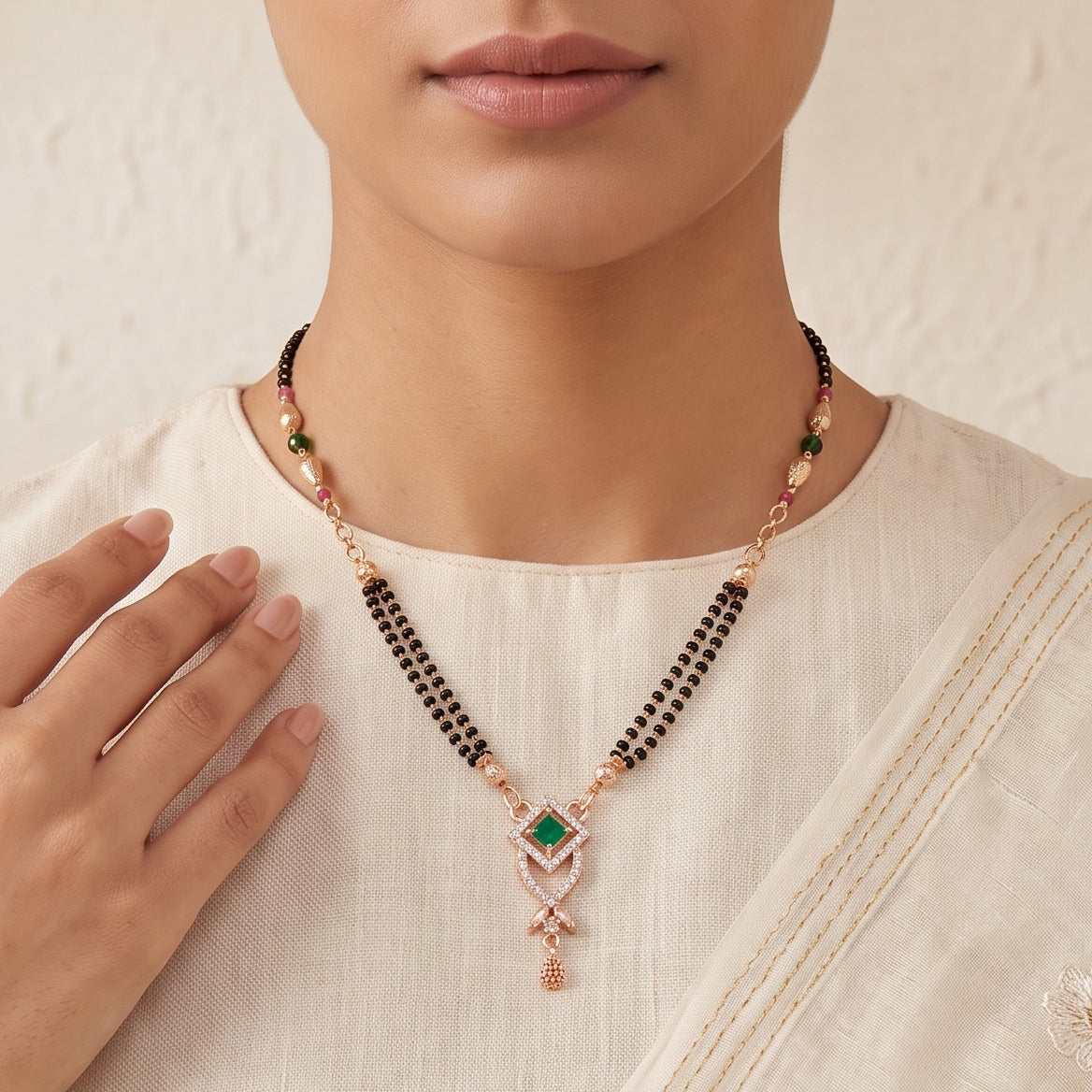 Emerald Grace – Premium Rose Gold Mangalsutra for Women