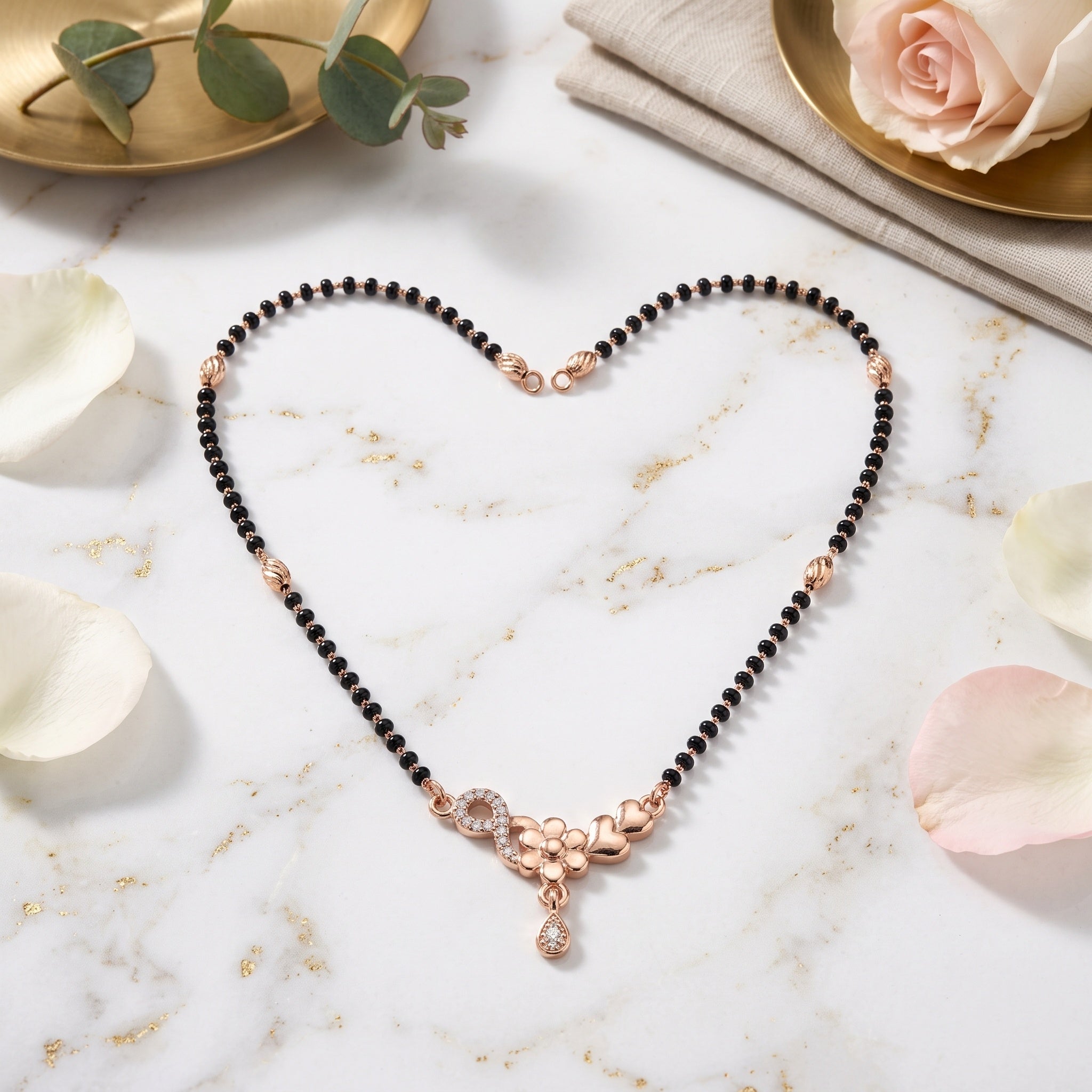 Eterna Bloom Mangalsutra – Premium Rose Gold Crystal Mangalsutra Necklace for Women