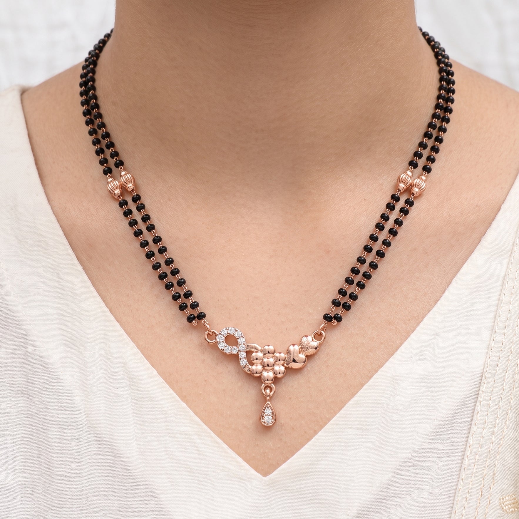 Eterna Bloom Mangalsutra – Premium Rose Gold Crystal Mangalsutra Necklace for Women