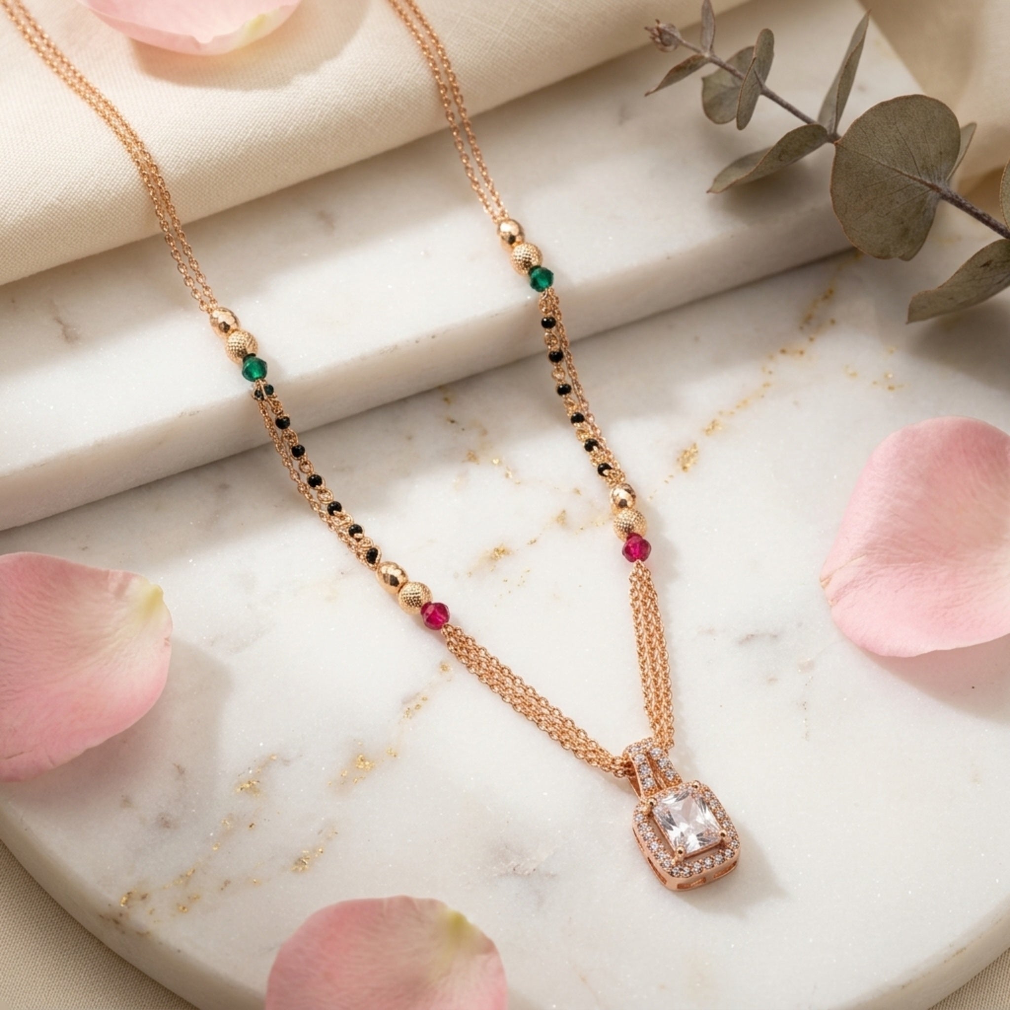Luxe Crystal Mangalsutra – Rose Gold Tone Designer for Women