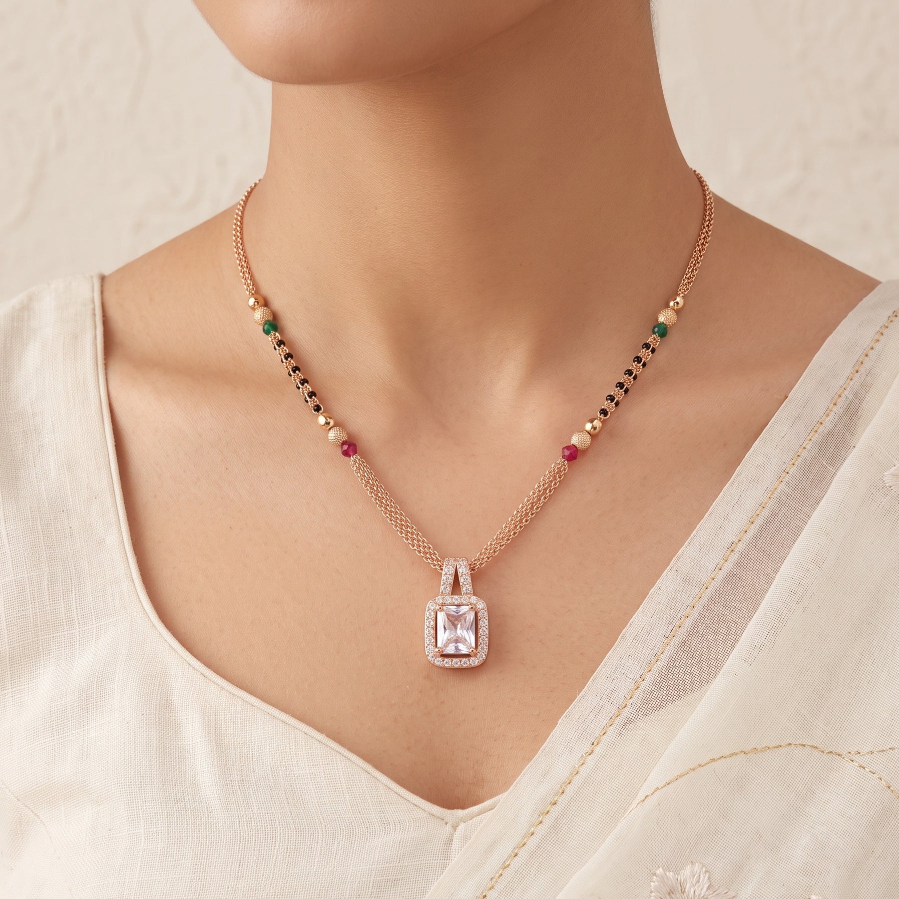 Luxe Crystal Mangalsutra – Rose Gold Tone Designer for Women