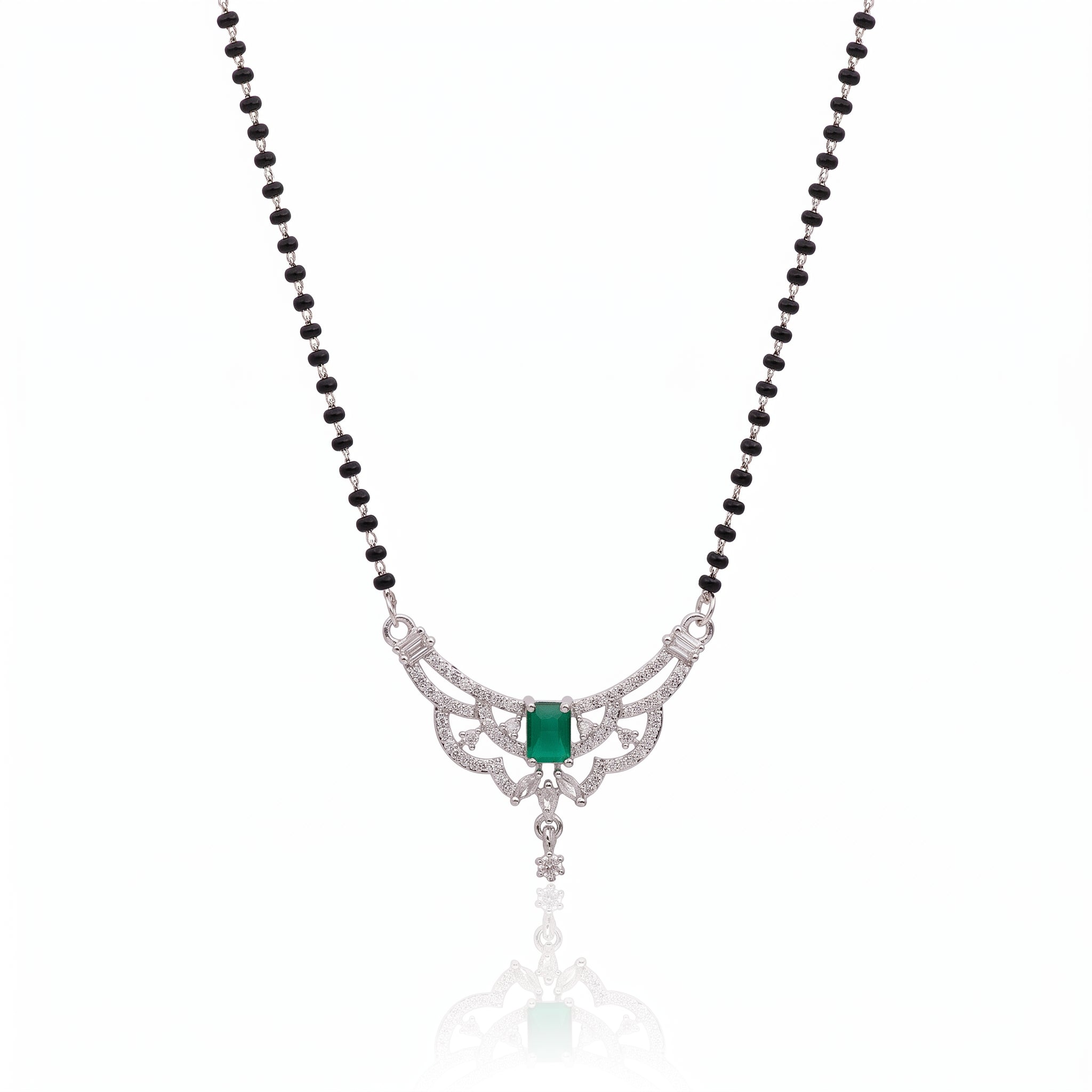 Emerald Grace – Premium Women’s Mangalsutra with Silver-Tone Finish