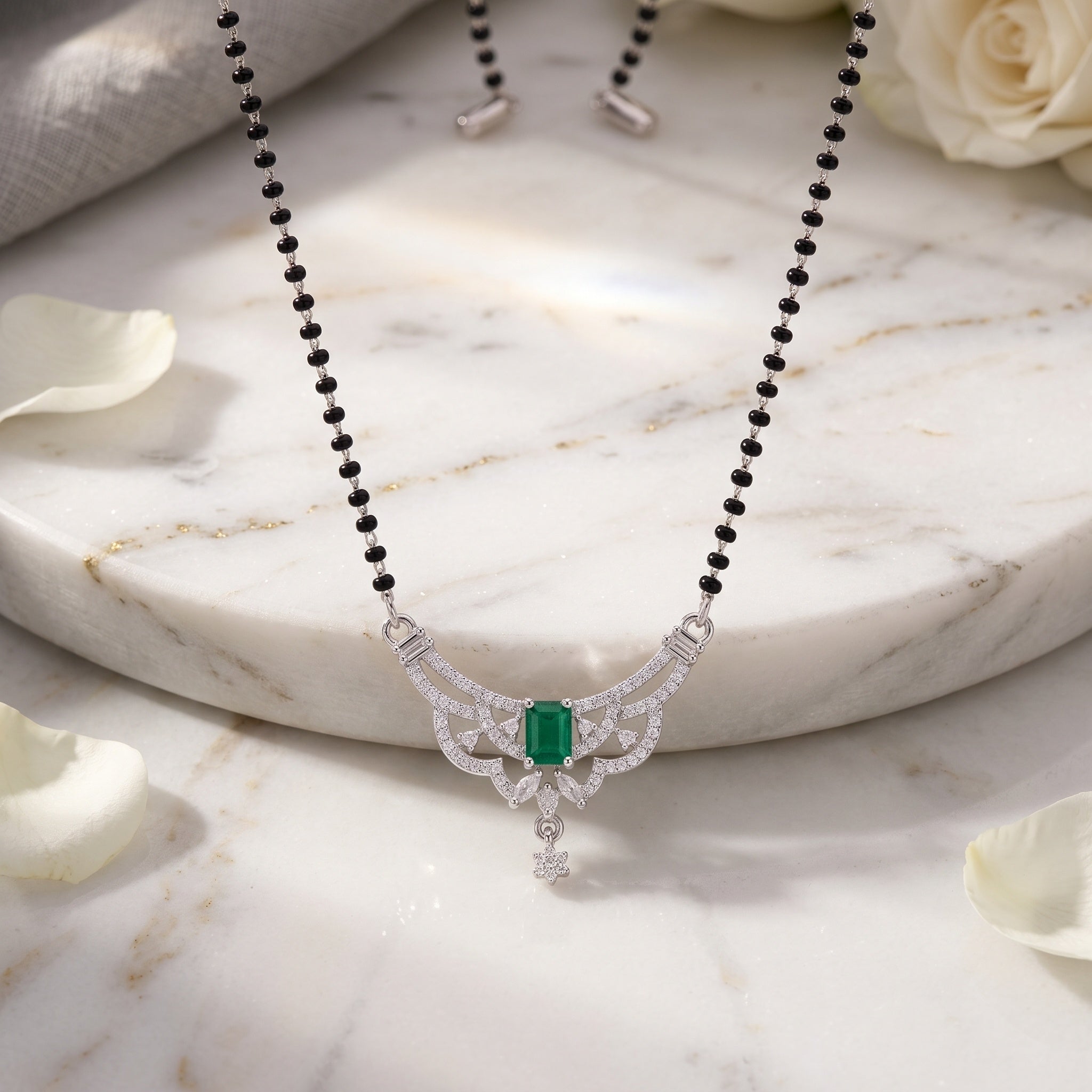 Emerald Grace – Premium Women’s Mangalsutra with Silver-Tone Finish