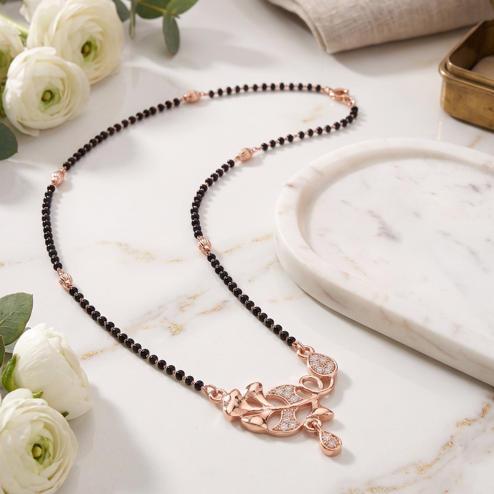 Roselle Vine – Premium Women's Rose Gold Floral Mangalsutra Necklace