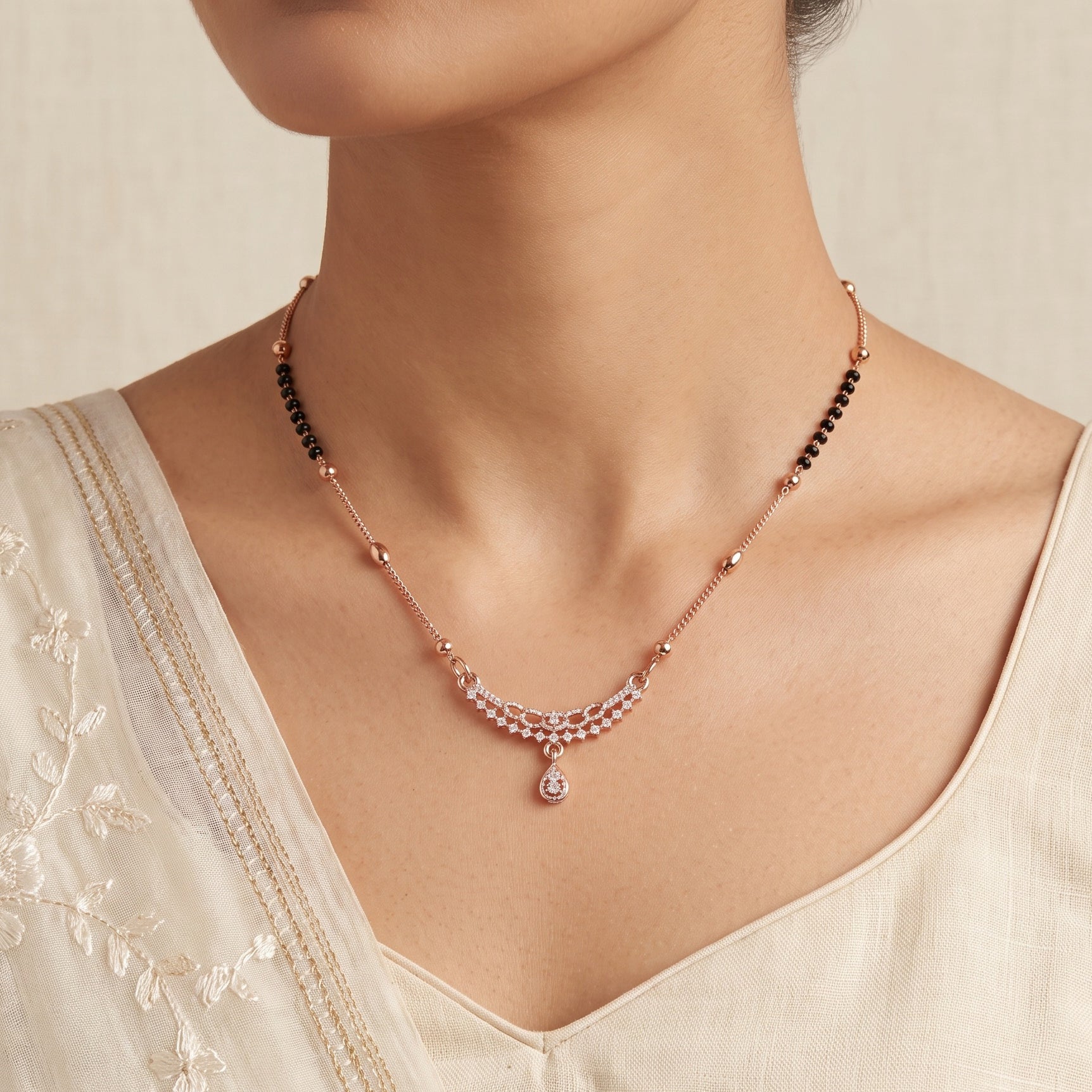 Celeste Teardrop – Premium Rose Gold Mangalsutra for Women