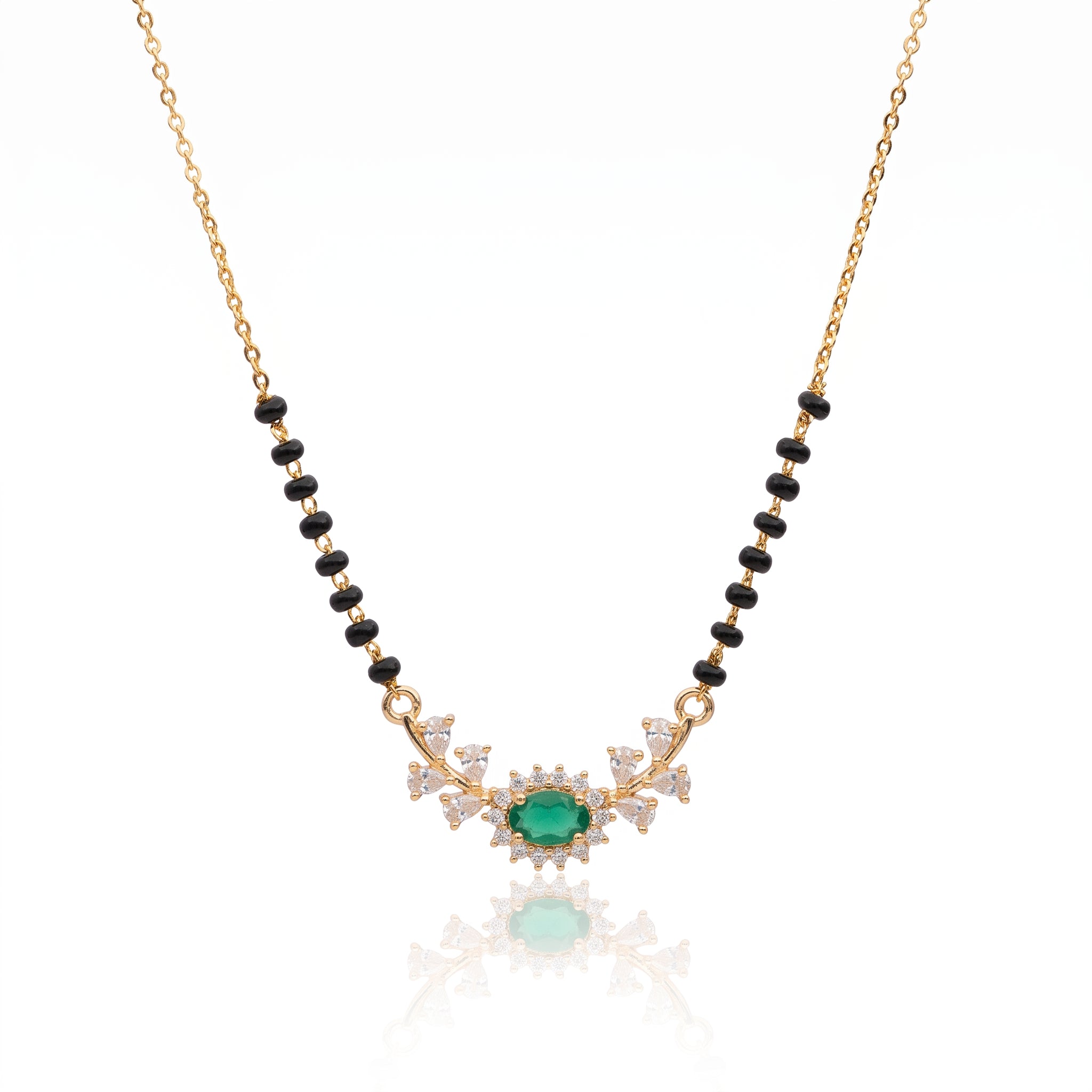 Emerald Bloom – Premium Floral Mangalsutra in Gold-Tone Finish