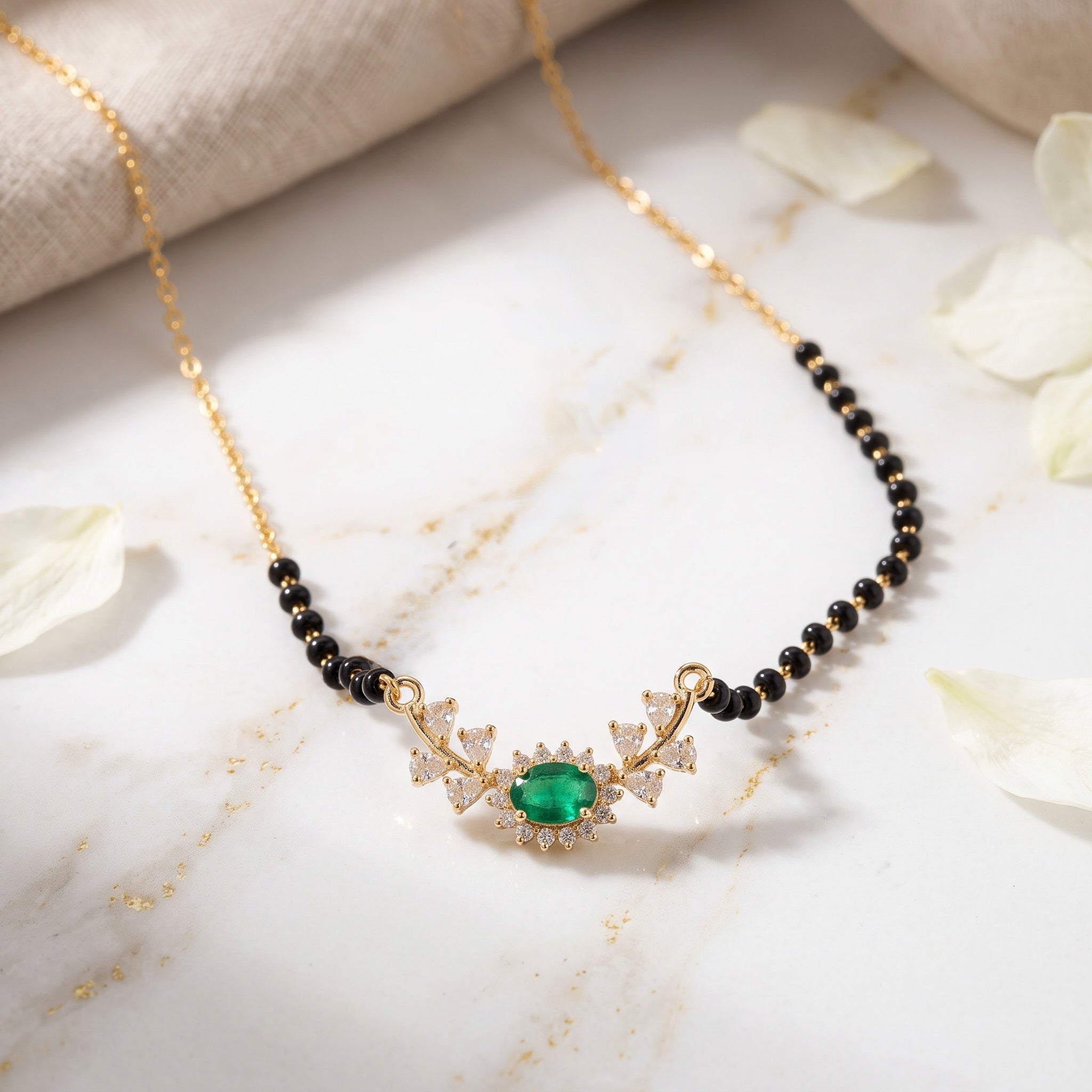 Emerald Bloom – Premium Floral Mangalsutra in Gold-Tone Finish