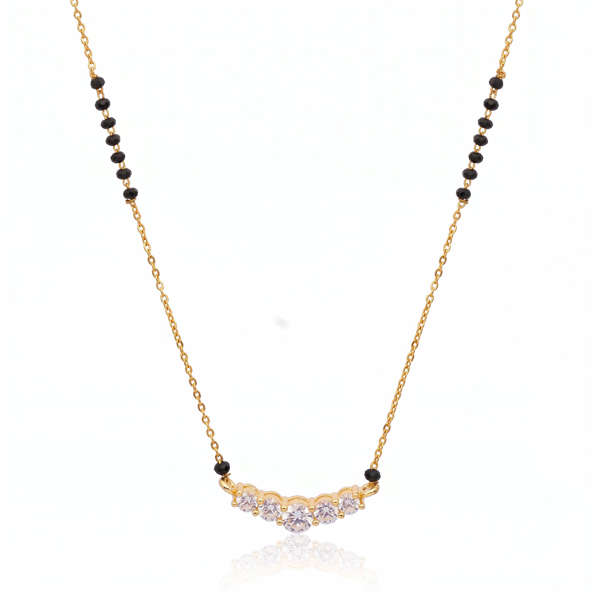 Celeste Curve – Premium Women’s Gold-Tone Mangalsutra with Black Beads