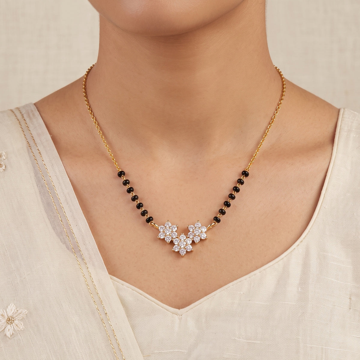 Floral Grace – Premium Gold-Tone Floral Mangalsutra for Women