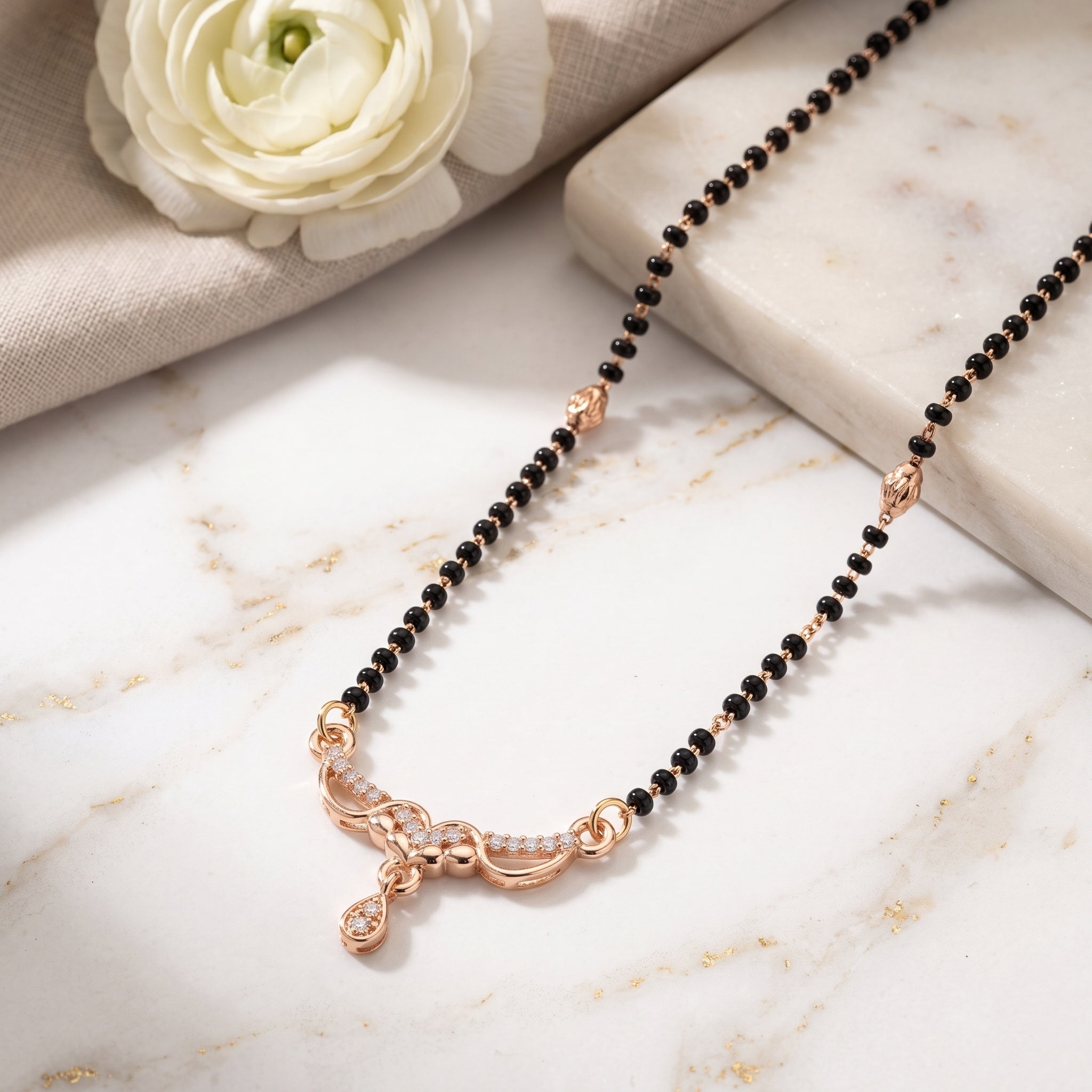 Eterna Heart Mangalsutra – Premium Rose Gold CZ Mangalsutra Necklace for Women