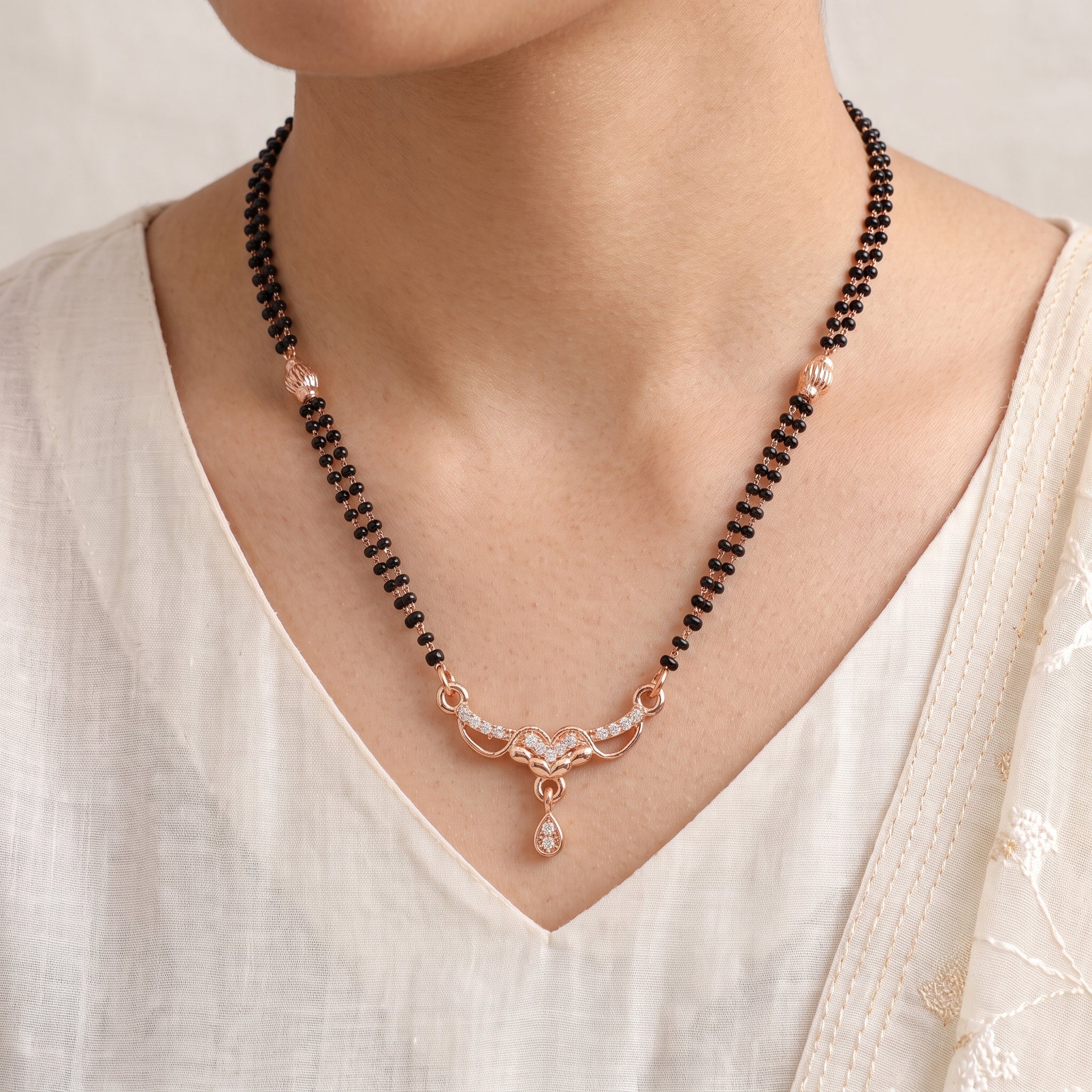 Eterna Heart Mangalsutra – Premium Rose Gold CZ Mangalsutra Necklace for Women