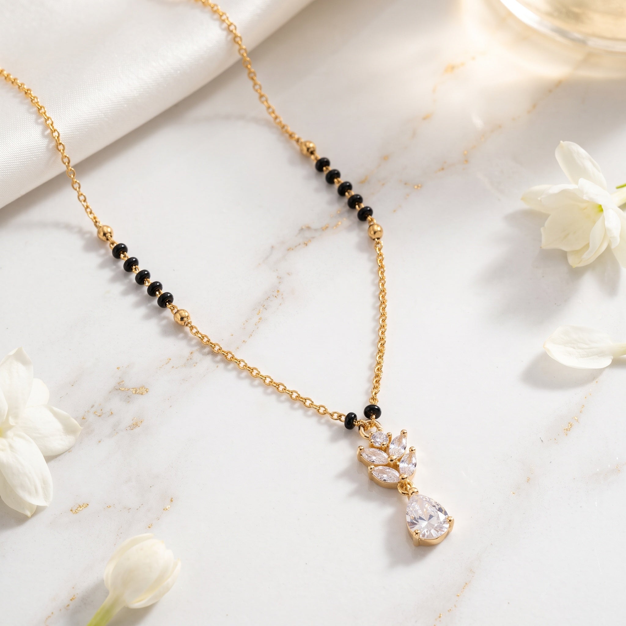 Eternal Leaf – Premium Gold-Tone Floral Mangalsutra for Women